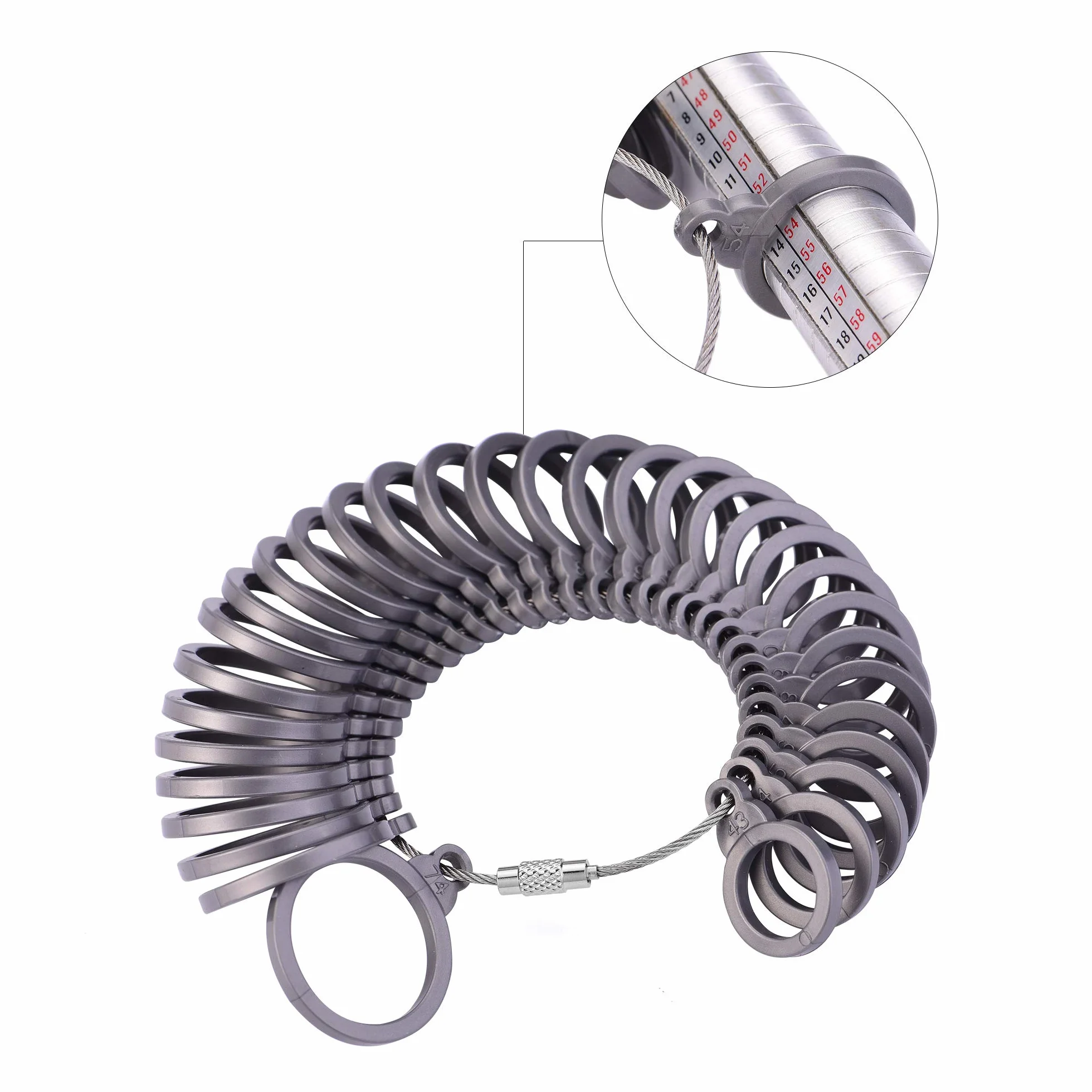 Baguier Calibre Mesure de Taille de Doigt Jauge pour Bague Anneau Outil de Dimensionnement Standard Plastique Europeenne Gris Taille 43-74