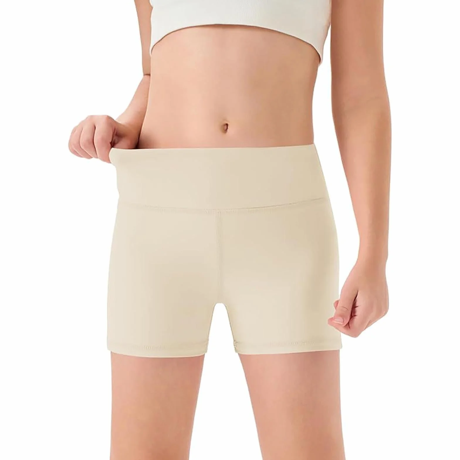 Legging Court Couleur Unie Taille Haute pour Fille Yoga Danse Gym 5-14 Ans
