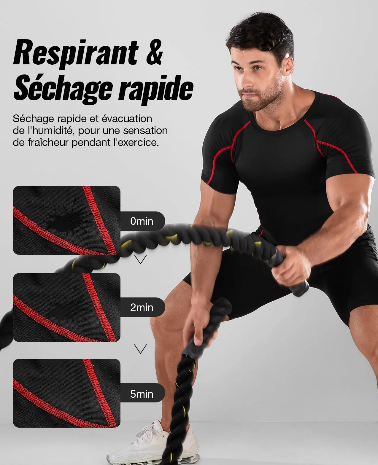 Niksa Tee Shirt Compression Homme Maillot Running Manches Courtes 2 Pièces