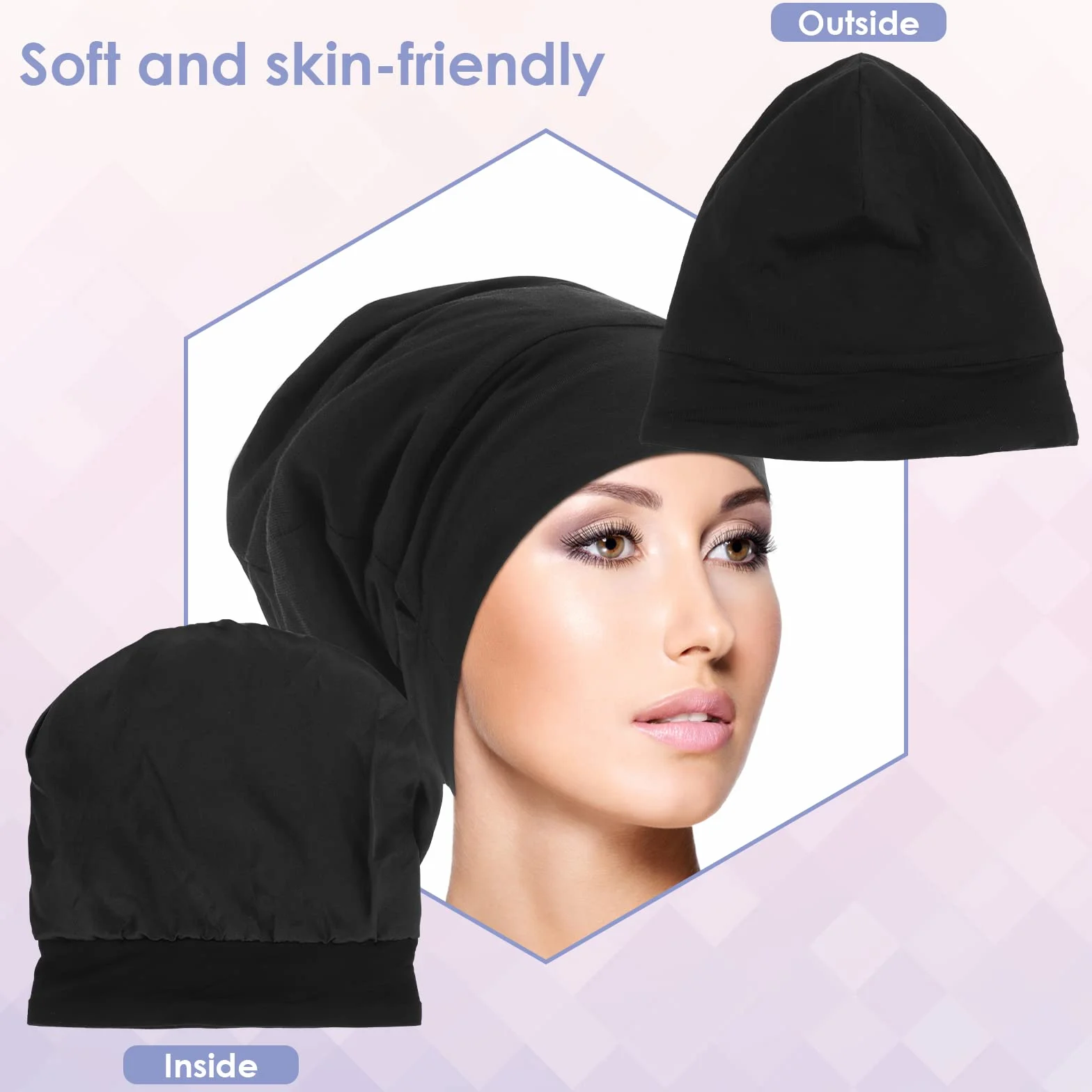 Bonnet de nuit en satin réglable avec doublure en soie - Noir