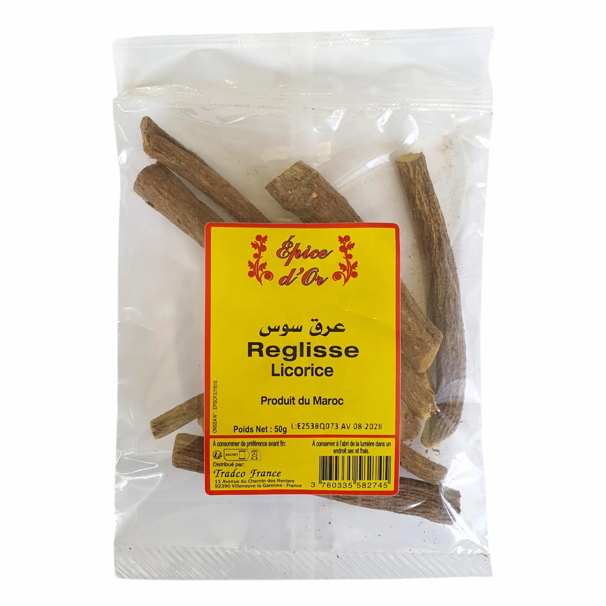Epice d'Or Batons de Réglisse 50g Sans Sucre Infusion Mastication