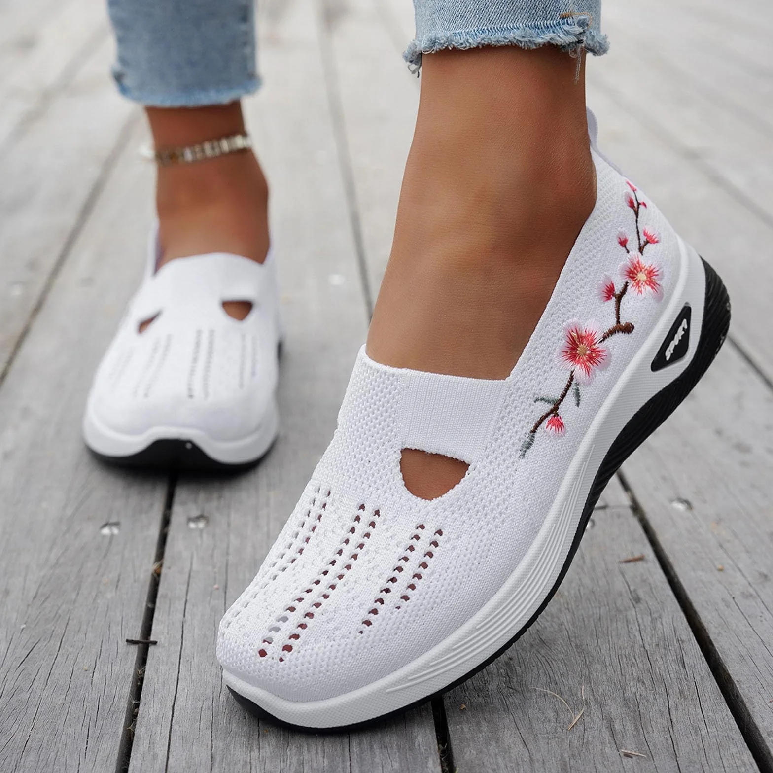 Baskets Orthopédiques Femme Été sans Laçage Chaussures de Marche Plateforme Légères Slip on Confort