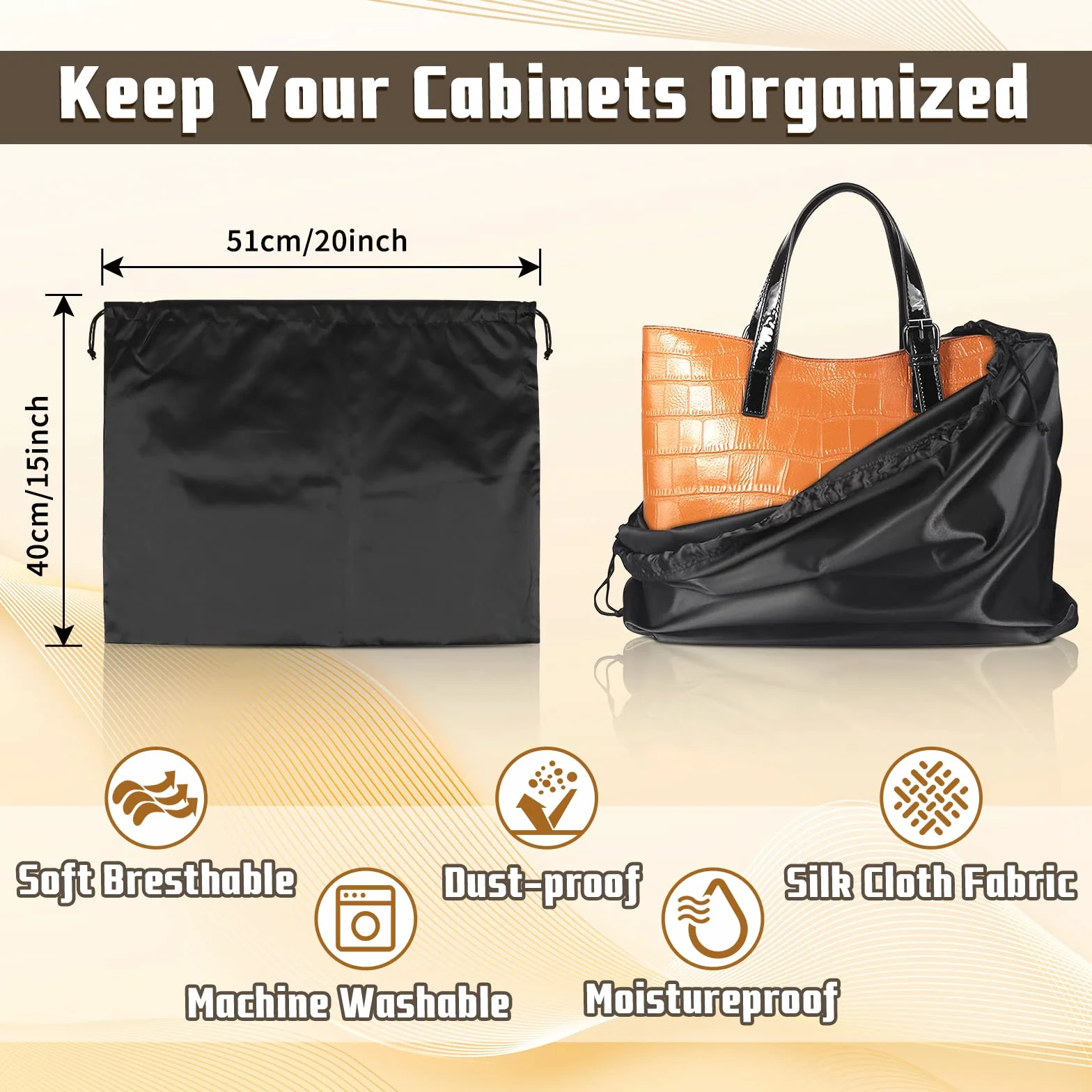 Housse de Protection pour Sac de Rangement en Tissu de Soie, avec Sac à Cordon, 50 x 40 cm