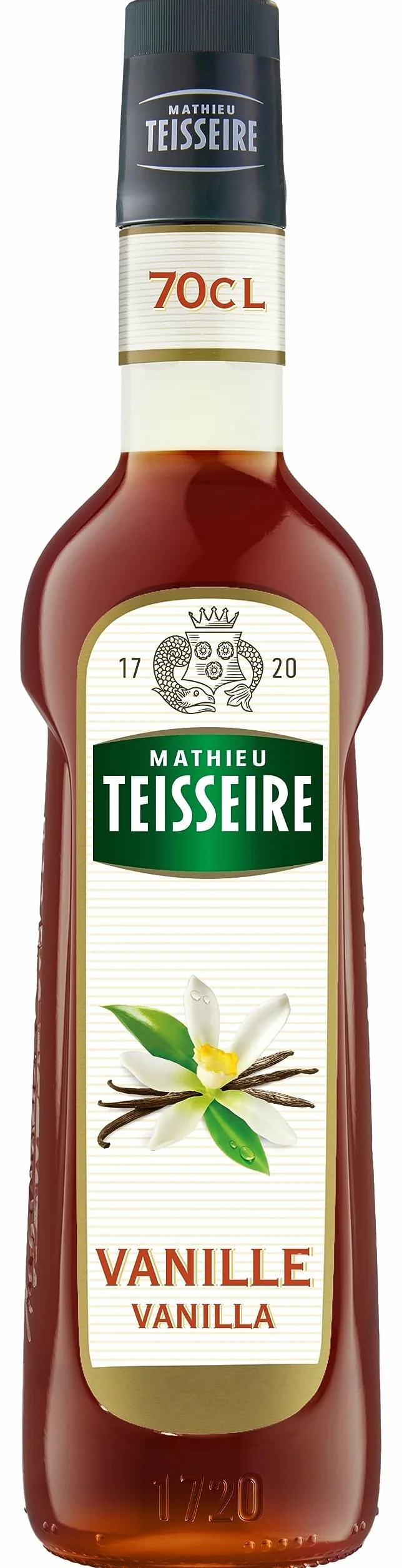 Sirop de Vanille Mathieu Teisseire, pour boissons, cafés, chocolats, milk-shakes, cocktails avec ou sans alcool, thés, bouteille de 70cl