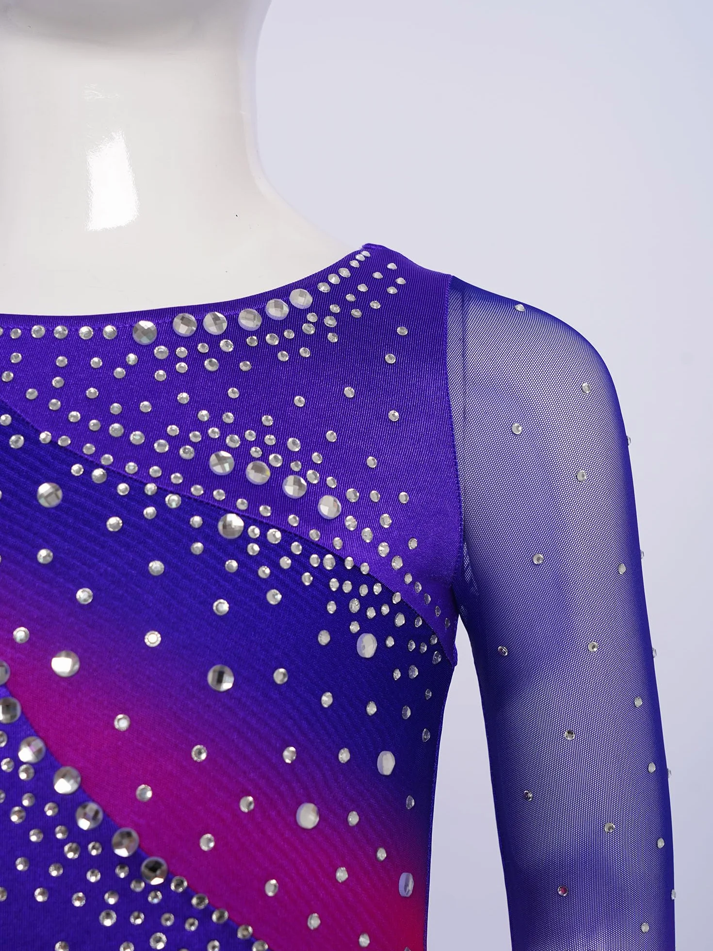 Robe Patinage Artistique Asymétrique Une Epaule Strass Justaucorps Gymnastique Danse Enfant 5-16 Ans