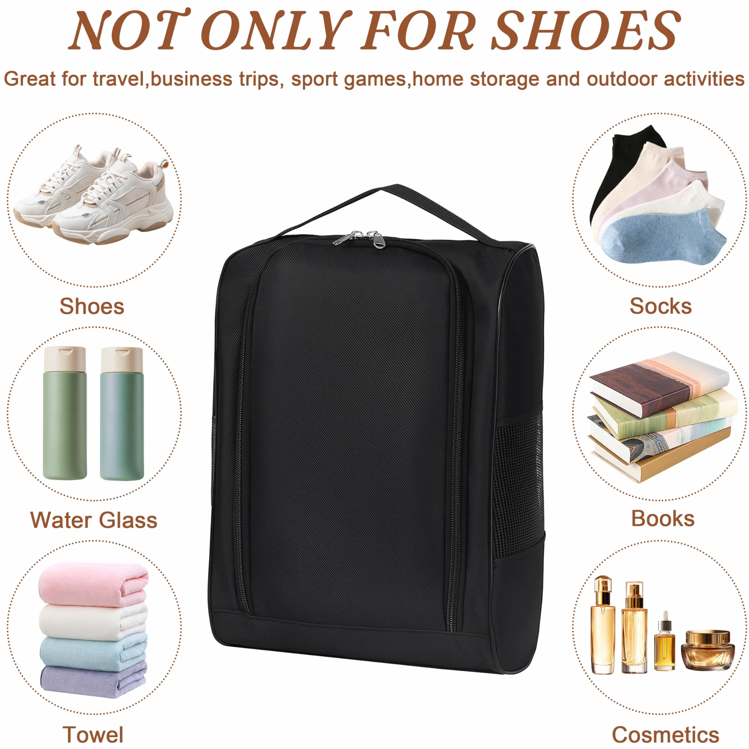 Sac Chaussures Voyage 2 Pièces Respirant Lavable Portable Chaussures de Golf Noir