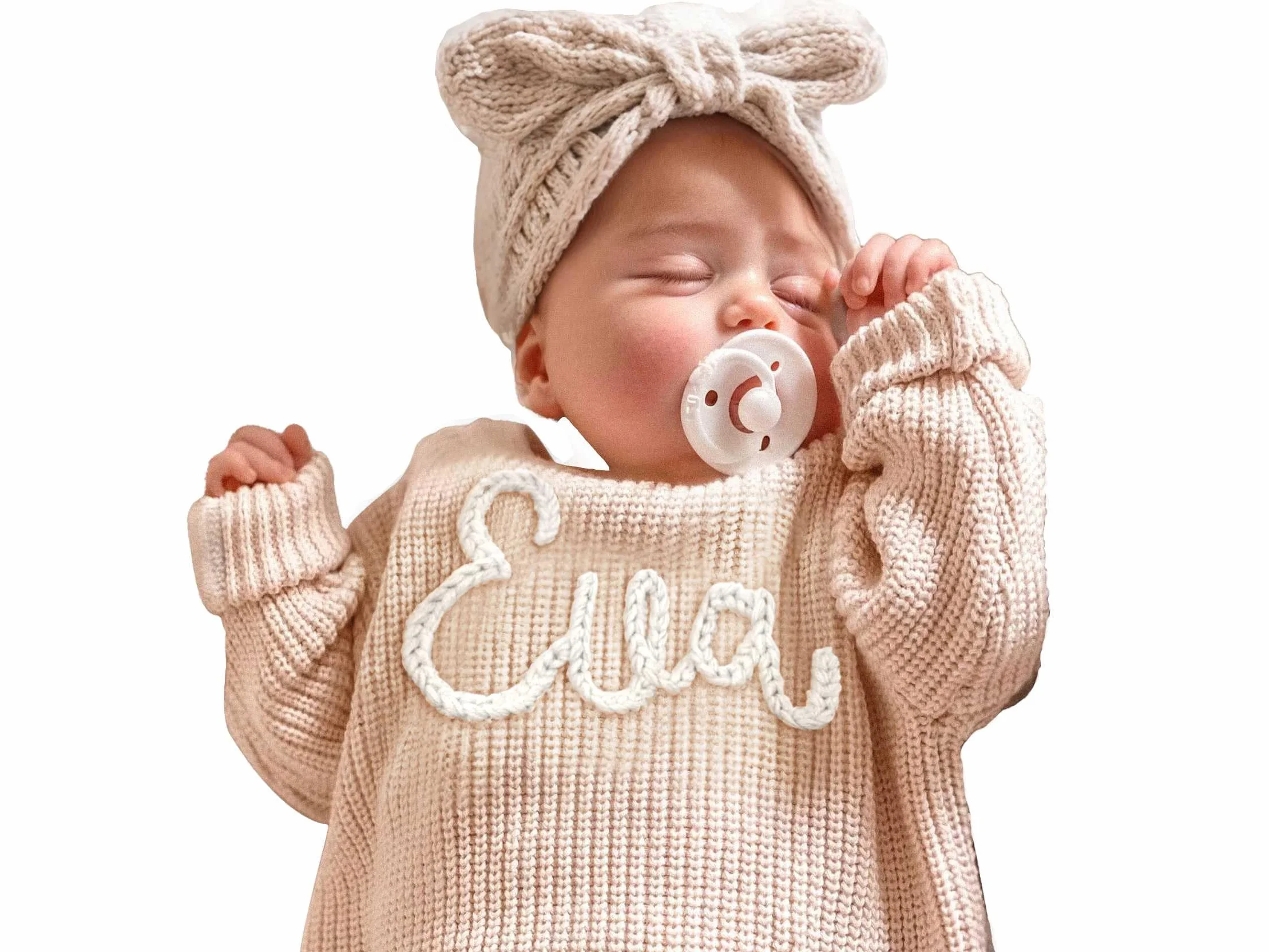 Pull Tricot Personnalisé Bébé avec Nom et Monogramme Brodés Main, Cadeau