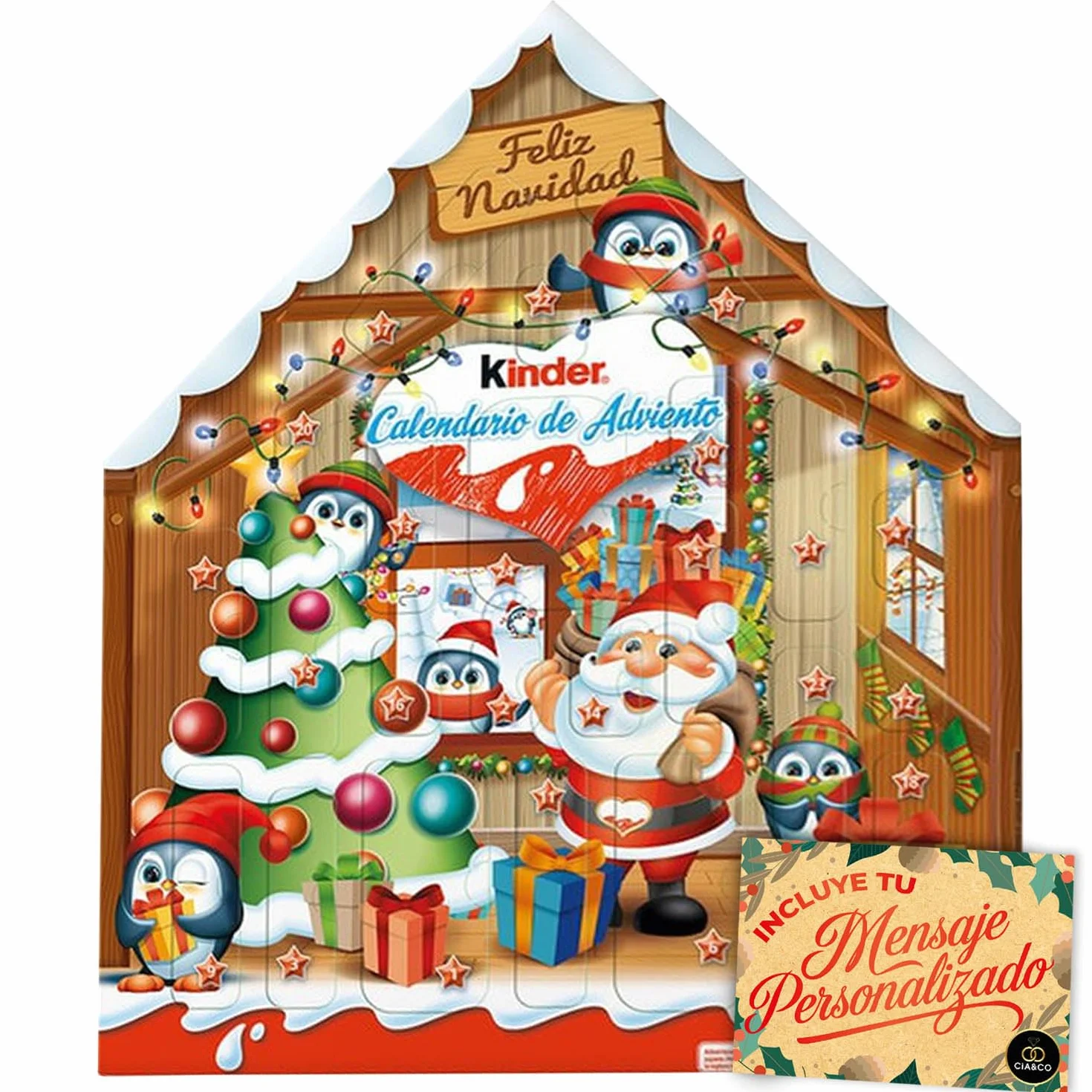 Calendrier de l’Avent Kinder Maison 2025 · 24 Chocolats Variés & 1 Œuf Kinder Surprise · Carte Personnalisable Cia&Co Incluse · Coffret Gourmand de Noël pour Enfants & Familles · 184 g