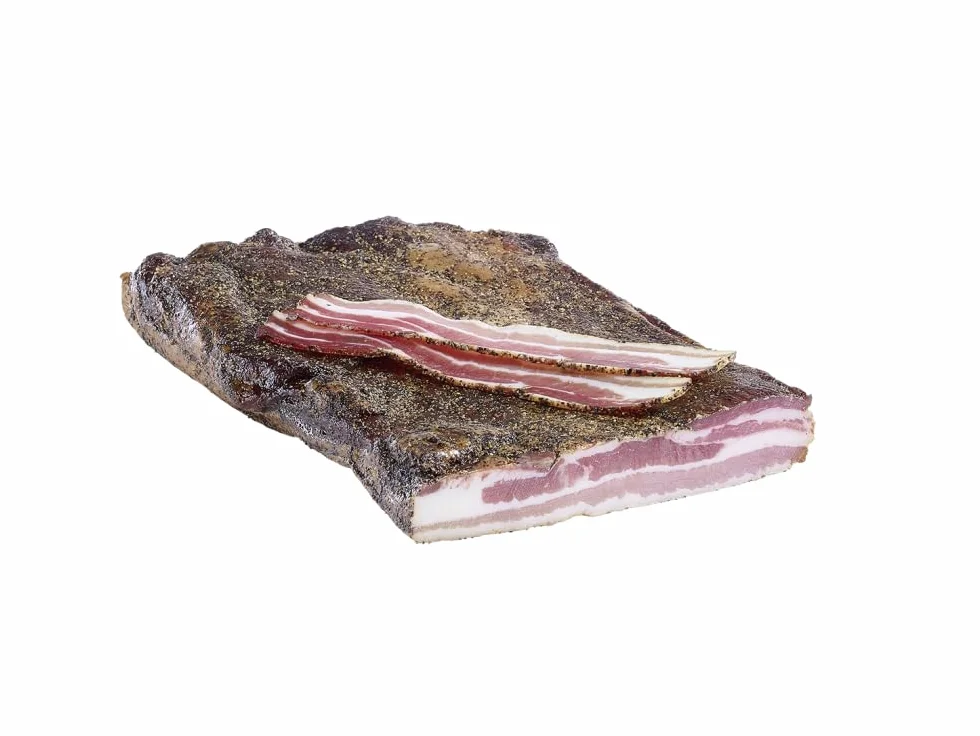 Almgourmet - Bacon de planche à poivre – 2 pièces de 200 g chacune – bacon grandi et poivré – sans barre cartilagineuse