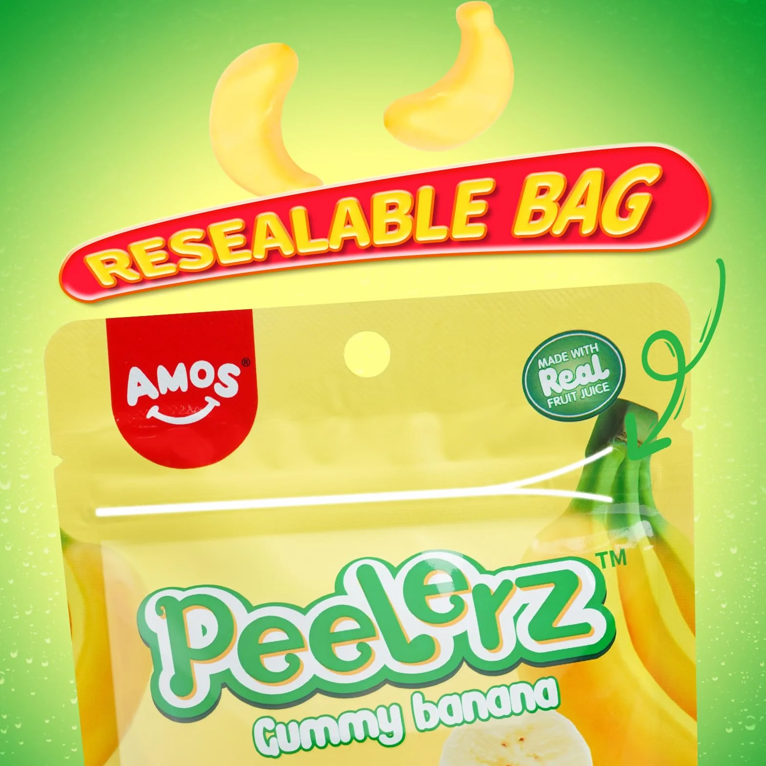AMOS Peelerz Bonbons Gommeuse, Pâques Banana Banane Pelable 3D Bonbon Candy, Jus Fruits Véritables Fabriqués Bonbon Gommeuse Pour Célébrer Fête - Emballage Boîte 240G (Banane)