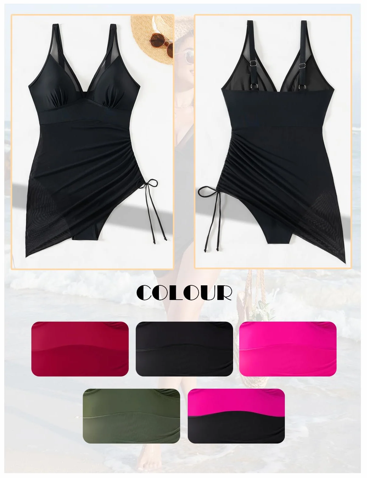 Maillot de Bain Femme 1 Pièce Gainant Ventre Plat Col V Push Up Rembourré