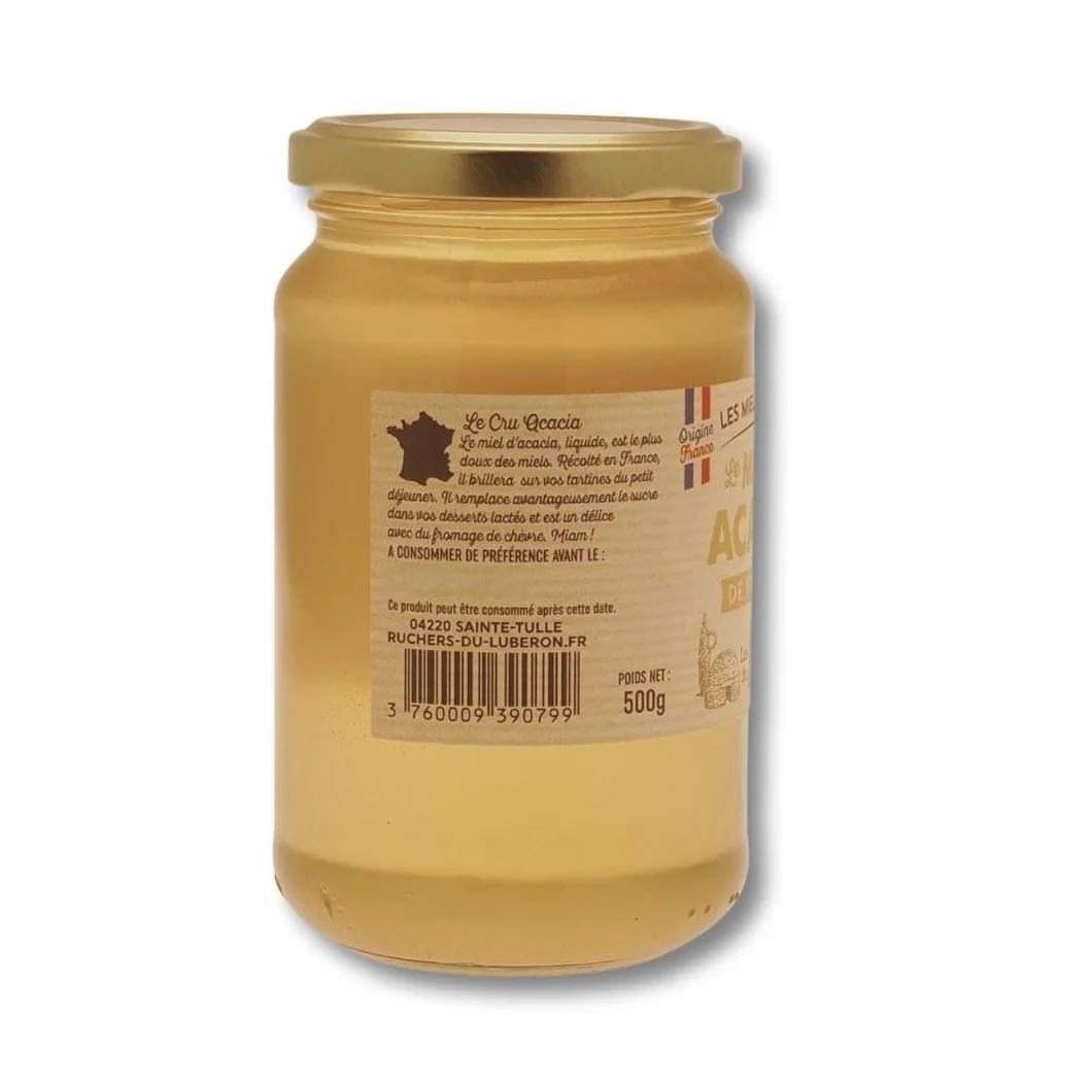 Les Ruchers du Luberon - Miel d’Acacia 500 g - Miel de Cru Francais Naturel - Pur - Non Filtré - Non Pasteurisé - Sans Additifs
