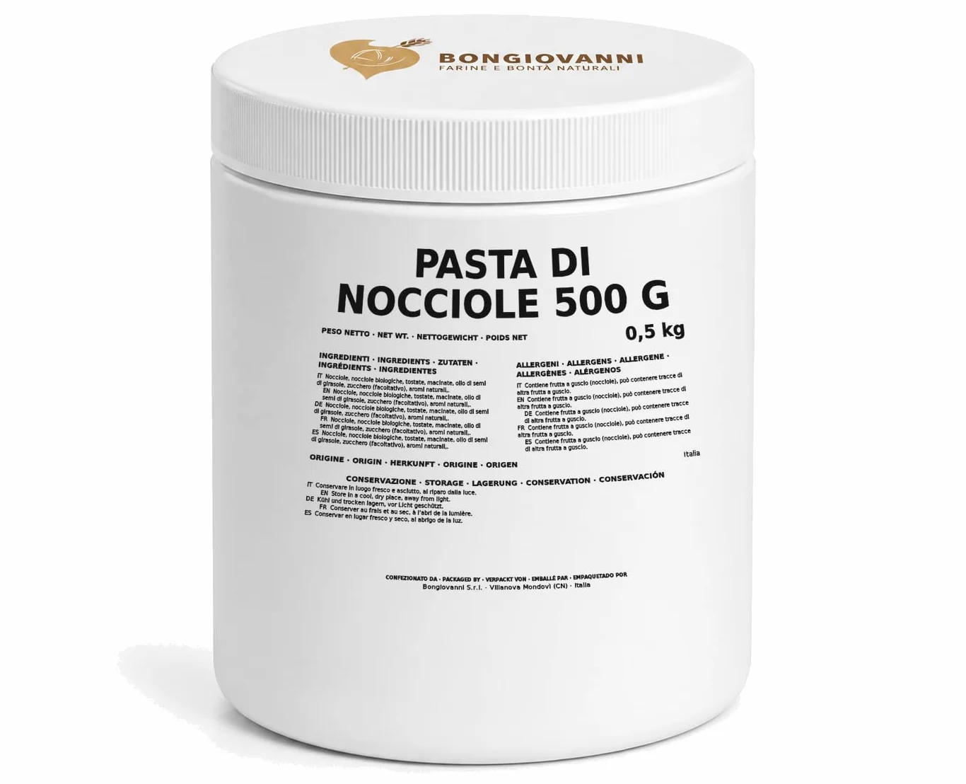 Bongiovanni Bontà Naturali Pâte de Noisettes 500 g BIO
