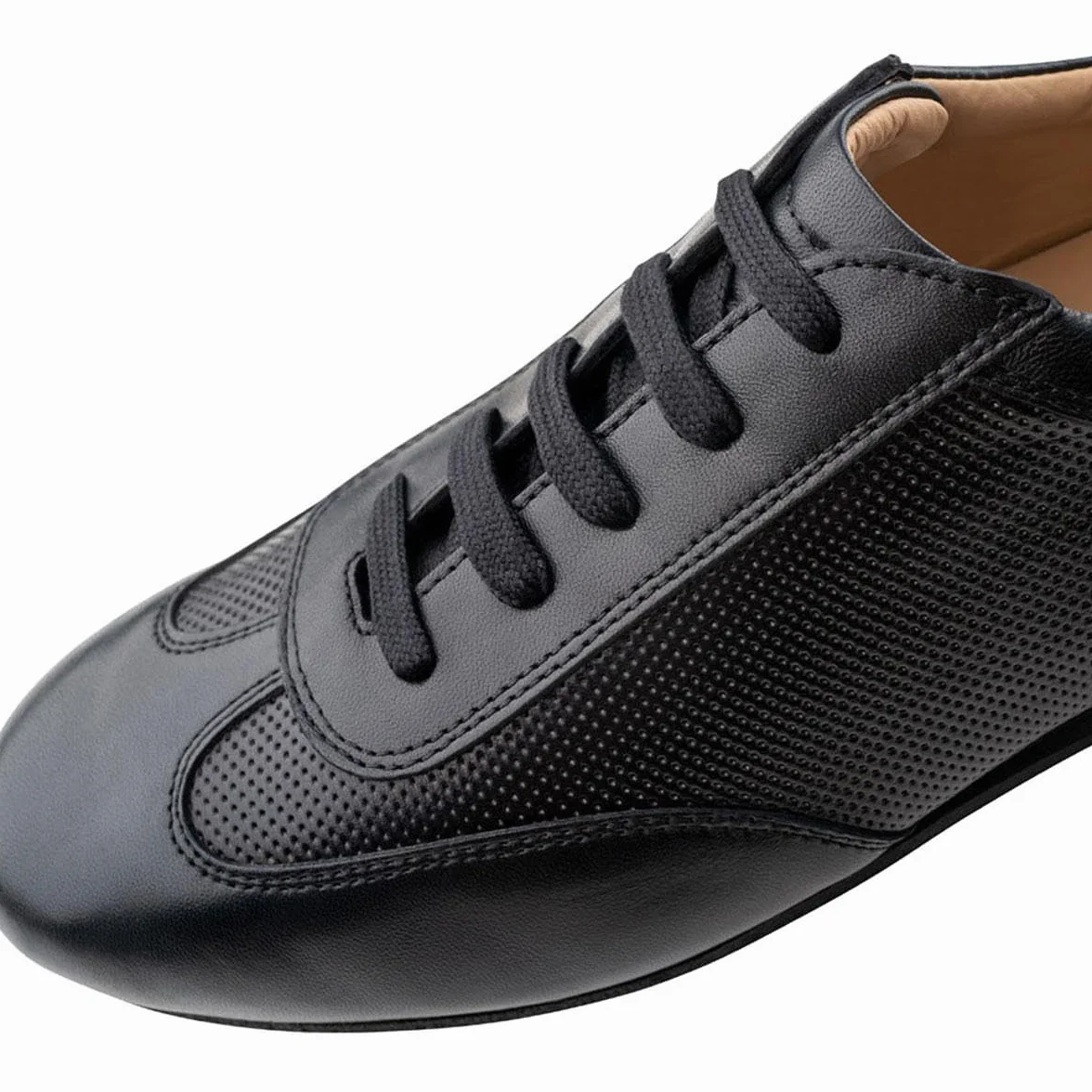 Werner Kern Positano Baskets de danse homme cuir noir Talon compensé 1,5 cm Semelle daim Fabriqué Italie