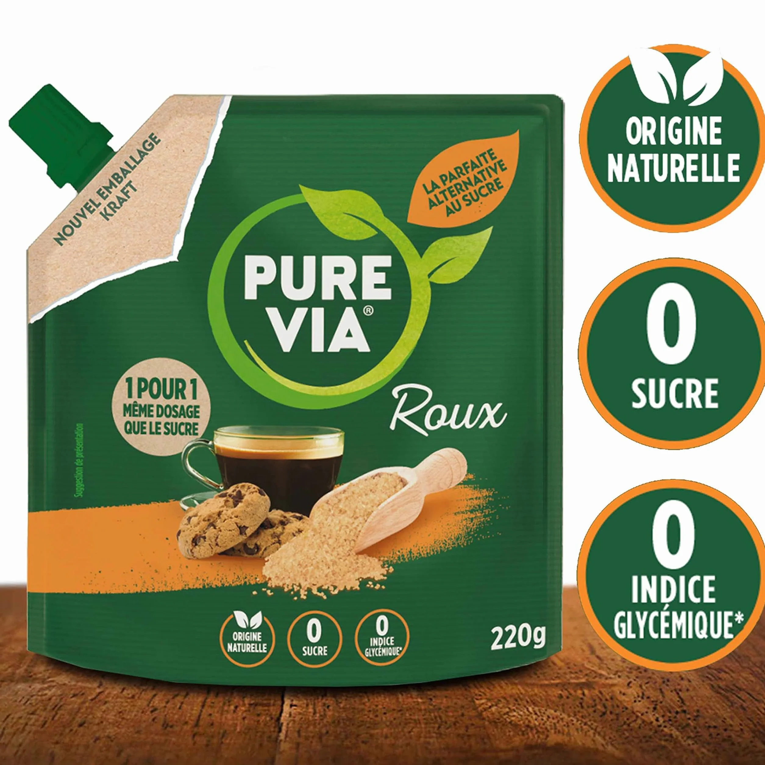 Pure Via Doypack Roux Alternative Naturelle au Sucre Roux, 220g