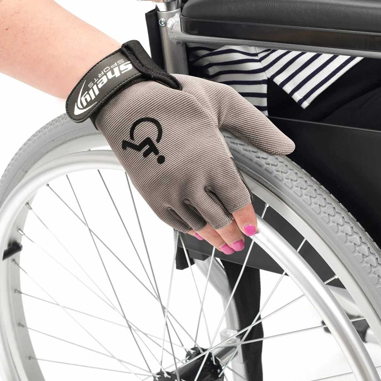 Gants de fauteuil roulant en cuir véritable paume rembourrée sans doigts antidérapants cyclisme légers M