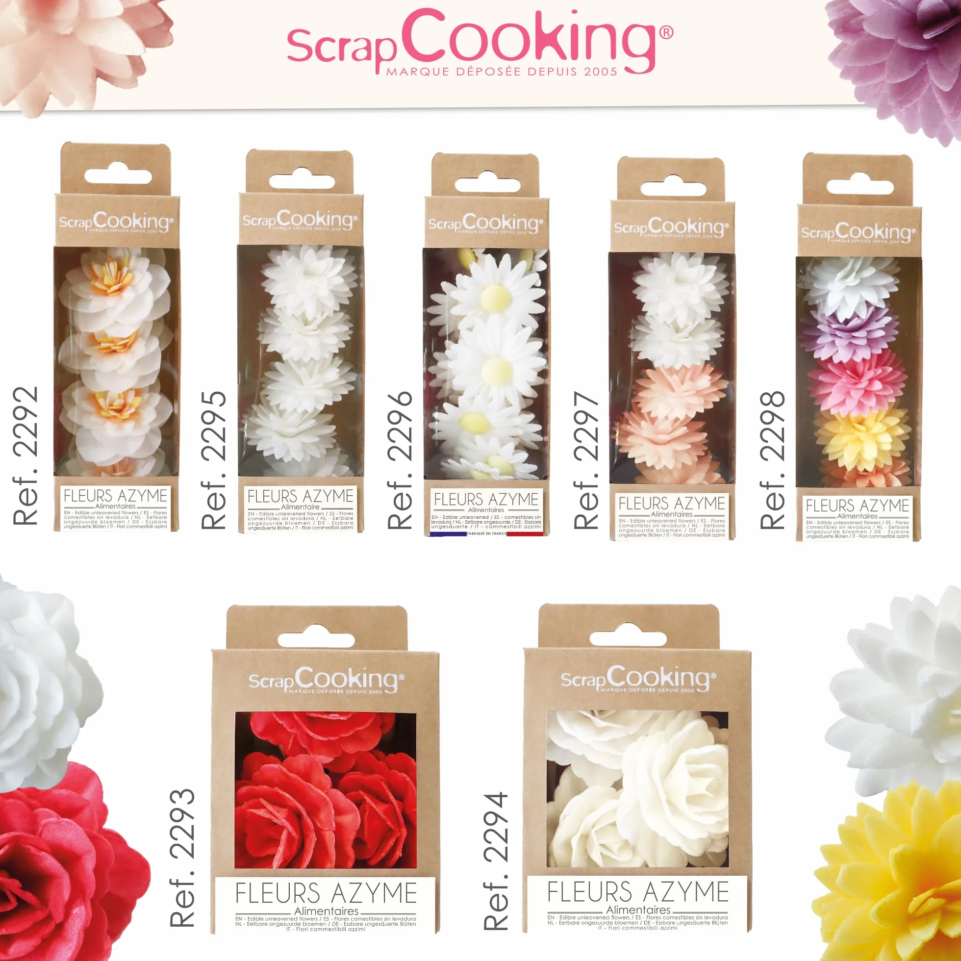 ScrapCooking - 5 Dahlias Blancs & Rose Pastel en Azyme - Fleurs Comestibles Décoration Gâteau - Déco Pièce-Montée, Cupcakes, Pâtisseries - Anniversaire, Mariage - 2297