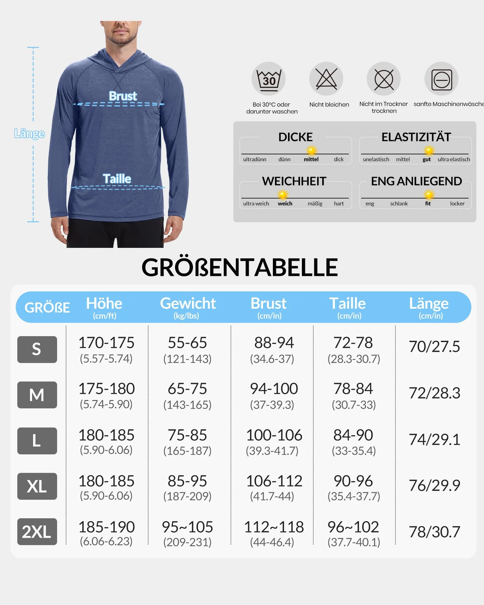 MEETWEE T-Shirt Homme Manches Longues Capuche UPF 50+ Protection UV Séchage Rapide Léger Respirant Pêche Randonnée