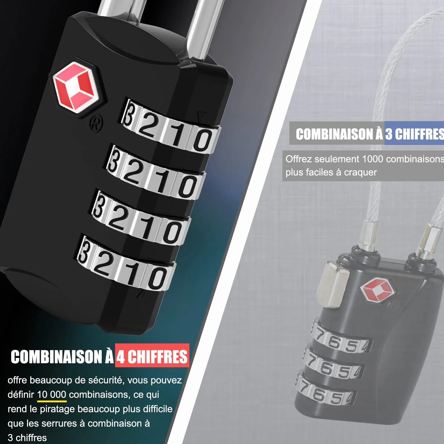 TSA Luggage Locks, Cadenas de Sécurité à 4 Chiffres, Cadenas à Bagages à Combinaison