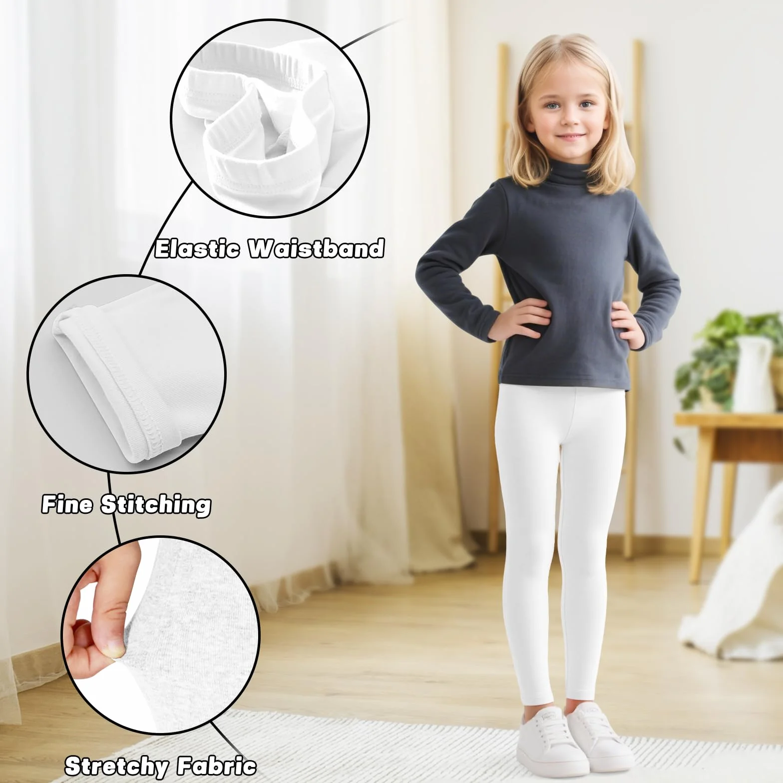 JinBei Fille Leggings Cotton Longueur Pantalon Léger Respirant Running Fitness Long Pants Tissu Extensible Couleur Unie Danse Gymnast Lot de 2 Enfants Âge 5-12