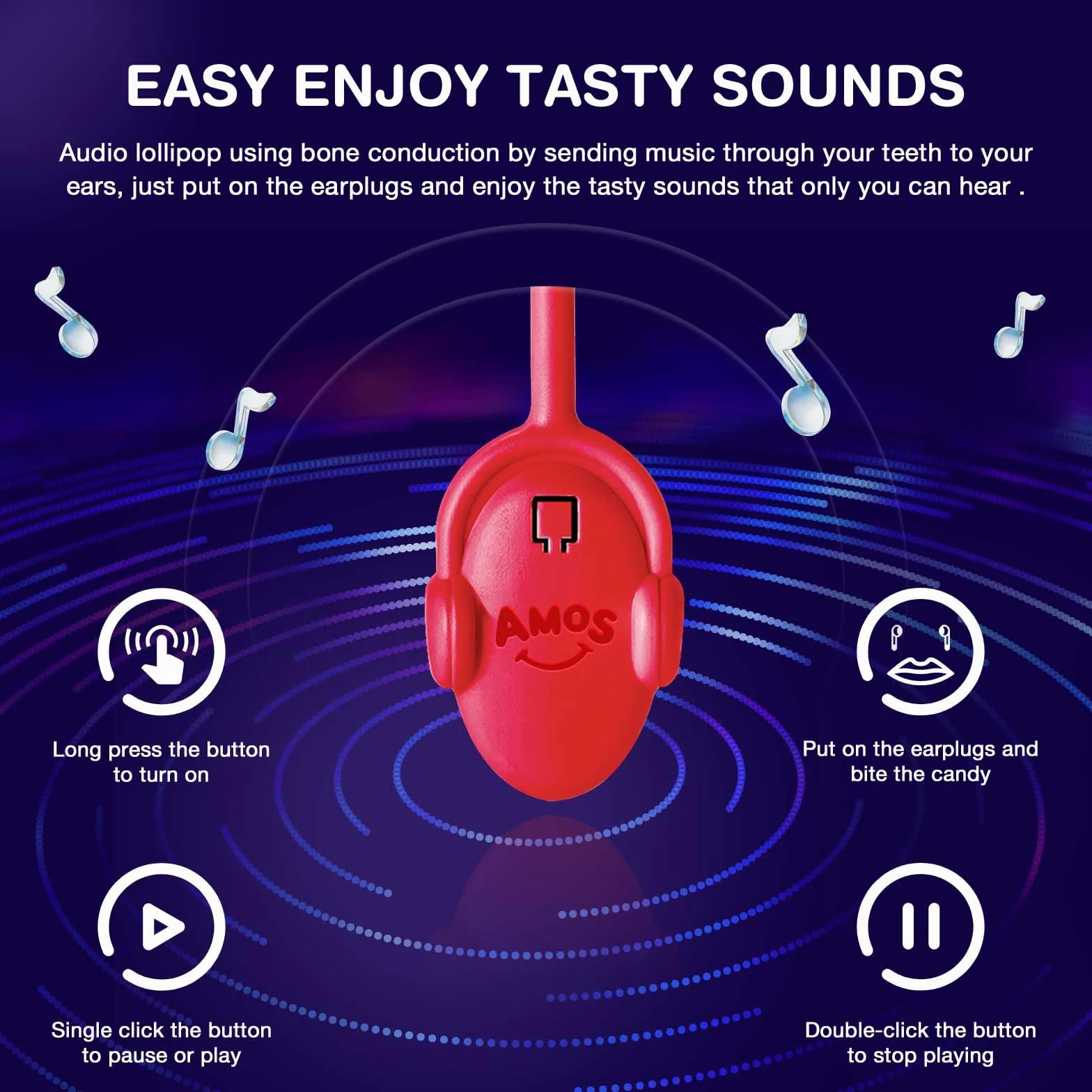 AMOS Musicales Sucette Bonbon Lollipop, 1x Strawberry Fraise Audio Sucettes, Noël Christmas Fête Sucettes Gift, Bonbon Sans Sucre Individuel Emballés Candy Parfait Pour Fête