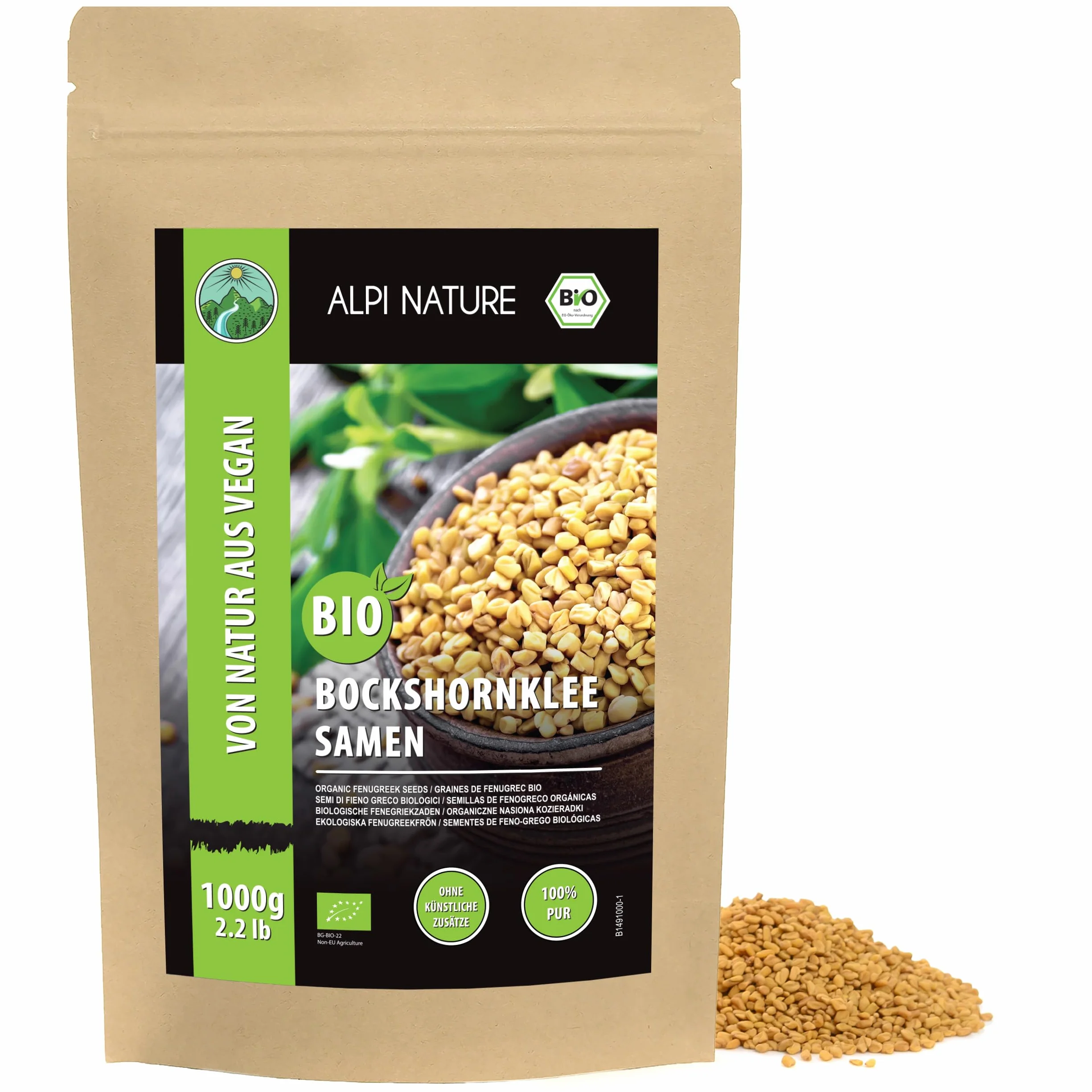 Alpi Nature Fenugrec Graine BIO 1kg, bio Graines de Fenugrec Entières pour la Cuisine