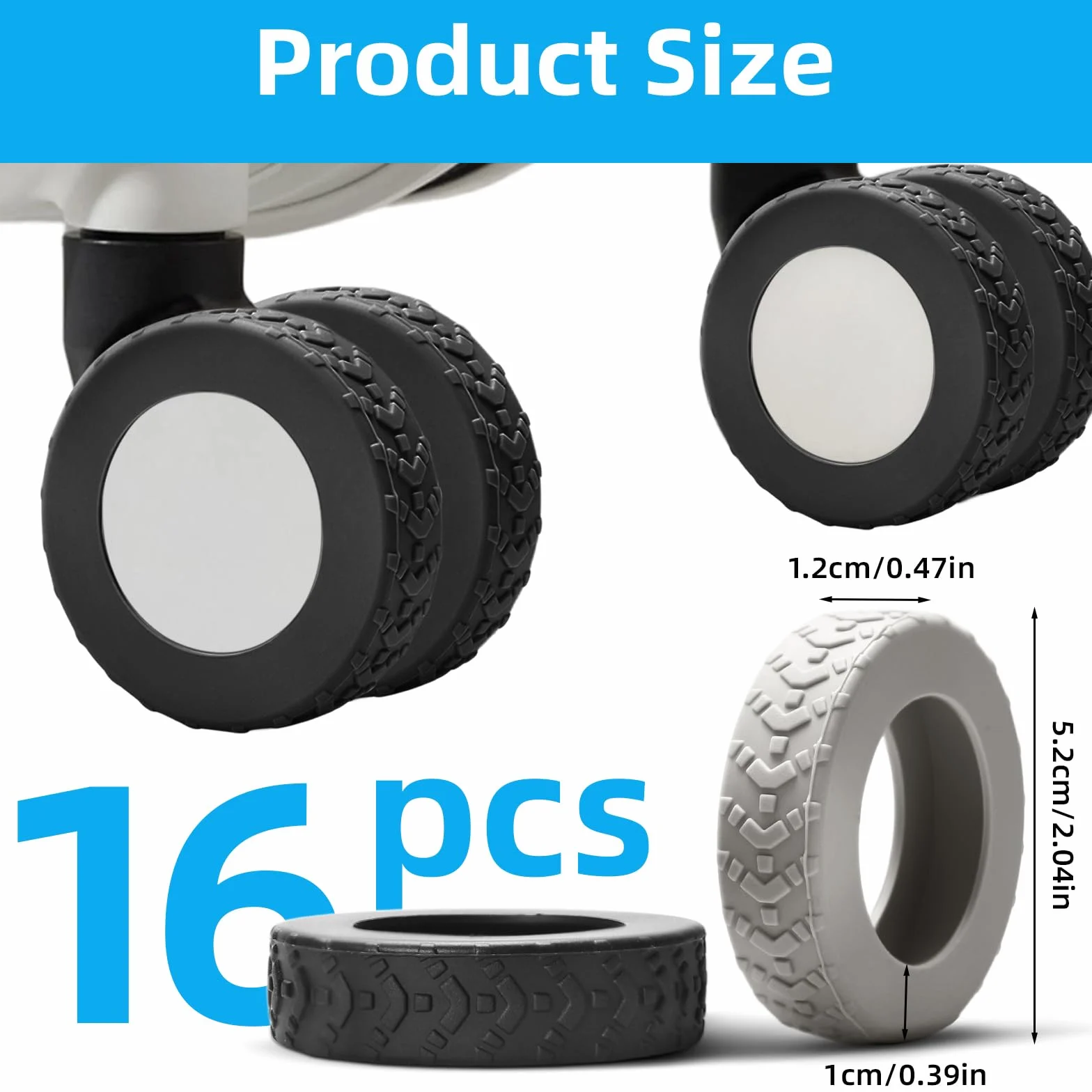 Protection Roue Valise 16 pièces Housses en silicone anti-rayures Réduction du bruit