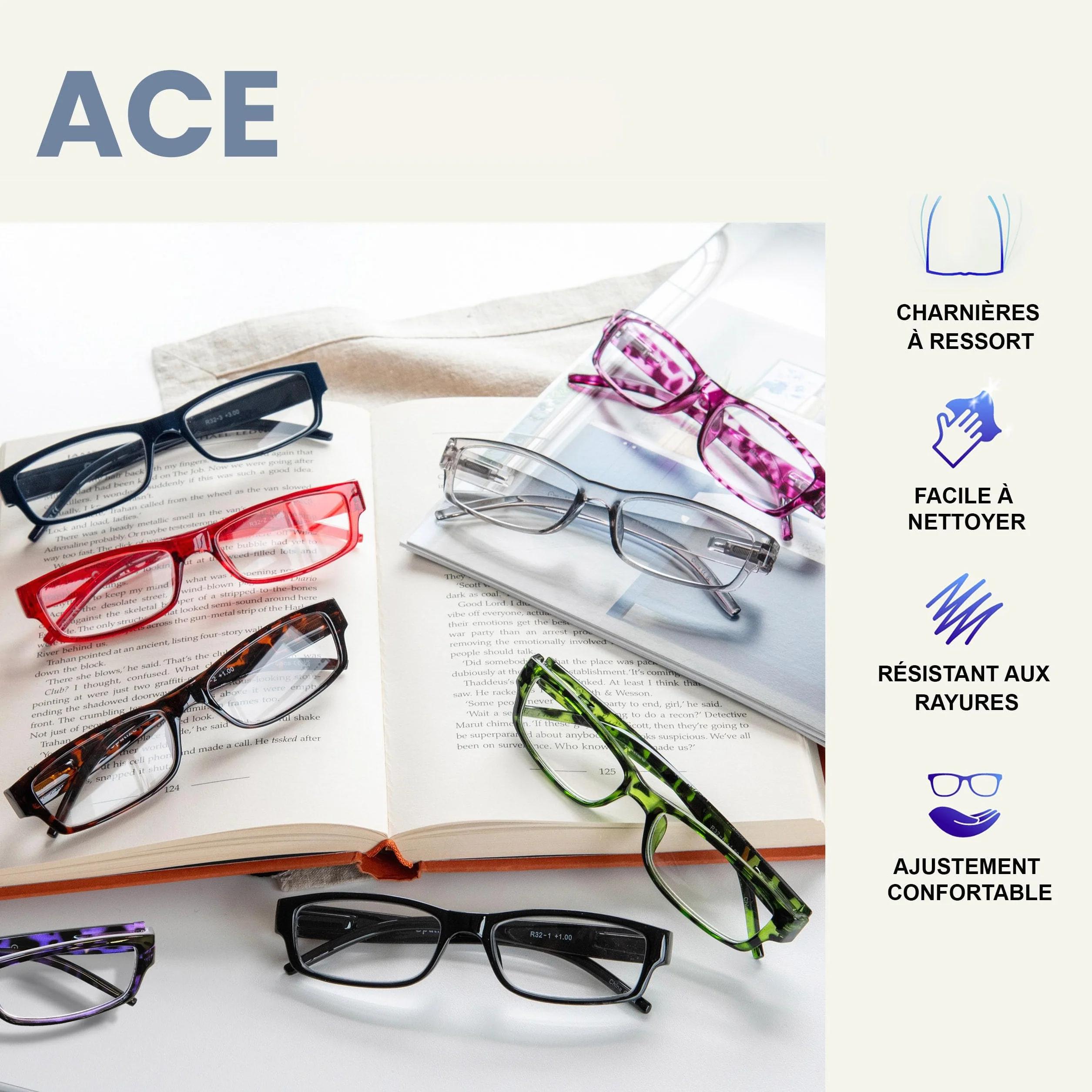 OPULIZE Lunettes De Lecture Noir +3,00 Lot 4