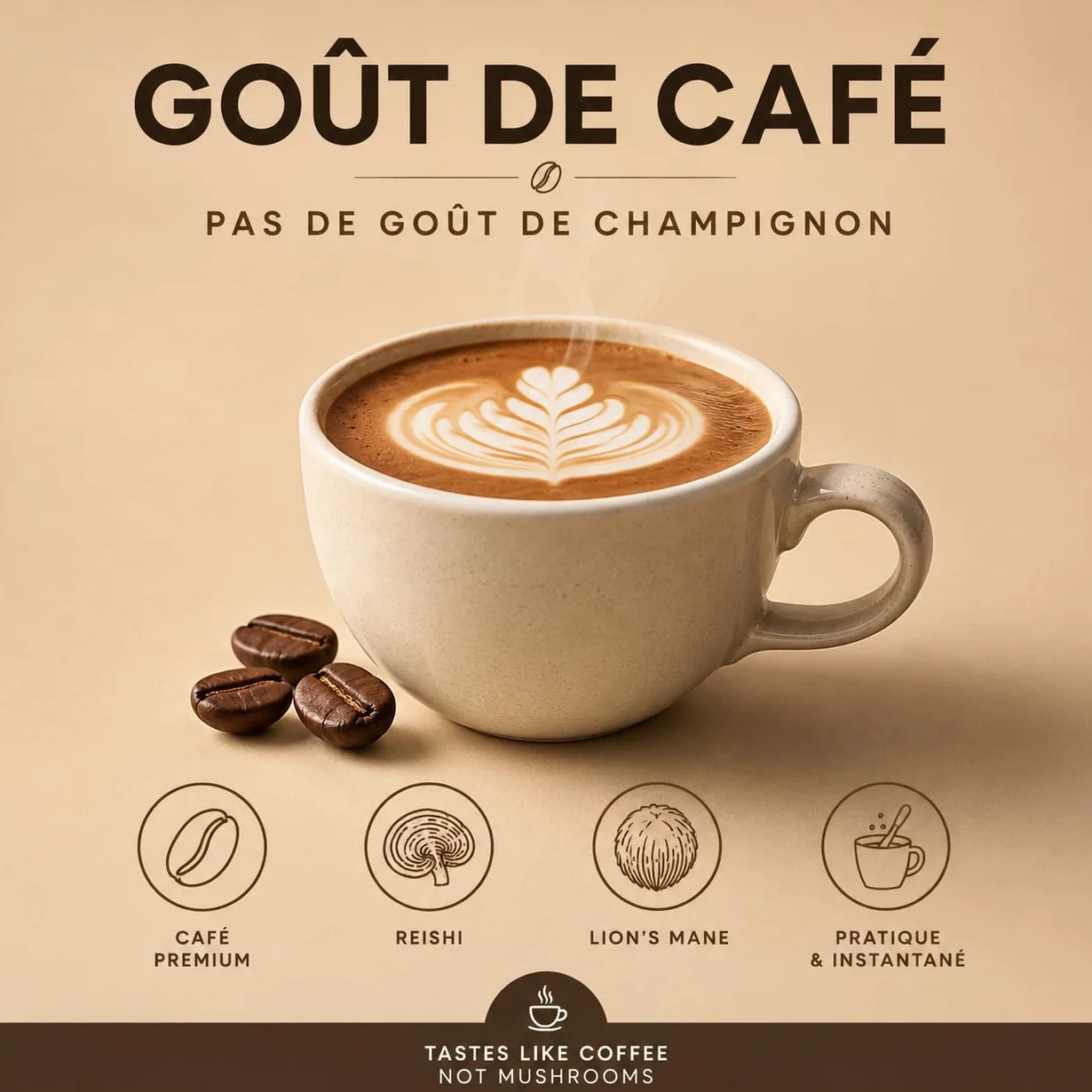 Alternative au Café – Substitut de Café Instantané Reishi & Lion’s Mane – PureVibes Mush & Coffee – Énergie Stable & Concentration – Vegan Sans Sucre – 15 Portions (30, Tasses)