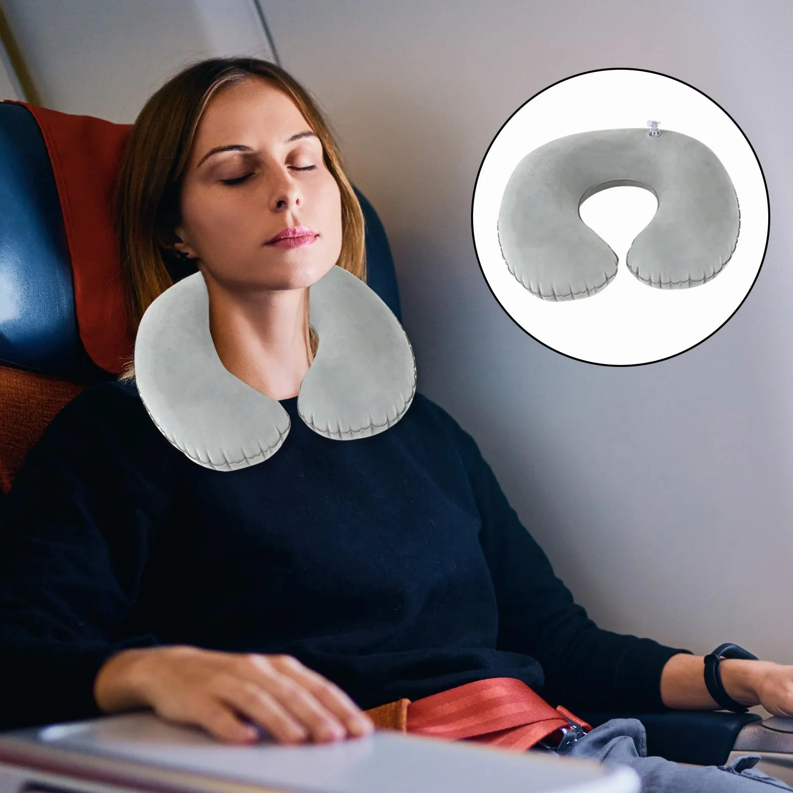 Oreiller de Voyage Gonflable en Forme de U, Coussin de Nuque Portable pour Avion Voiture Bureau