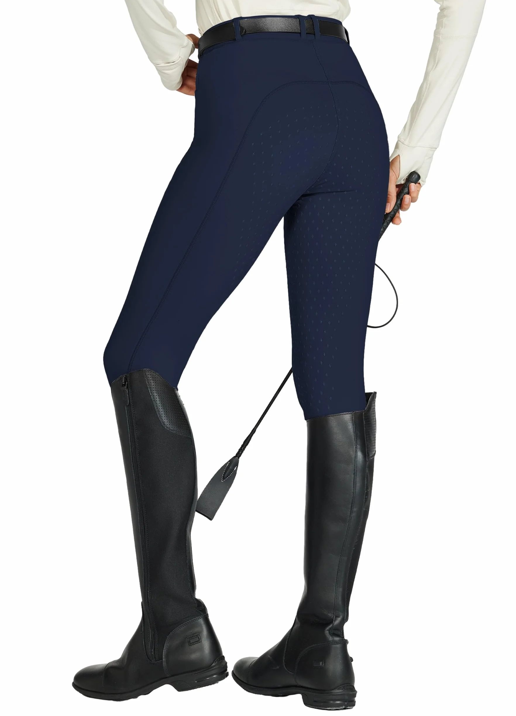 WILLIT Pantalon d'équitation femme silicone taille haute stretch poche zippée passants ceinture