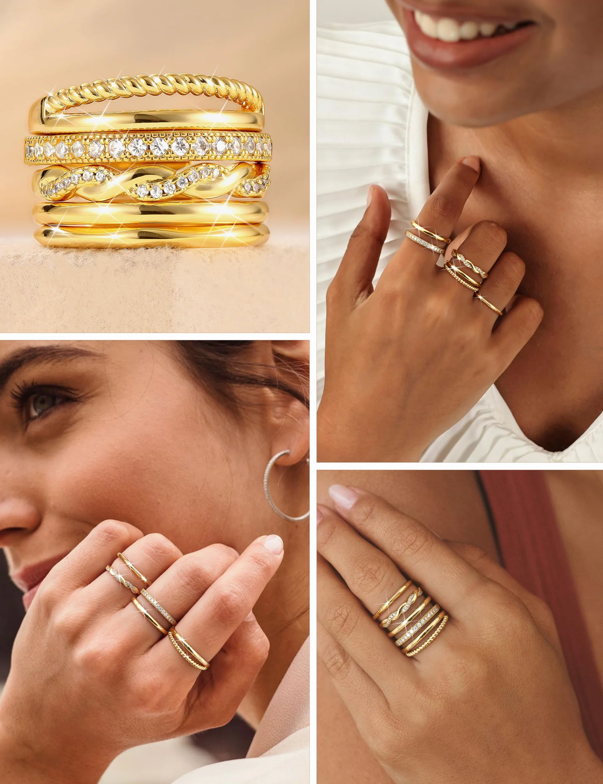 Bague Or 14K Femme Réglable Zircone Cubique Plaqué Argent YADOCA