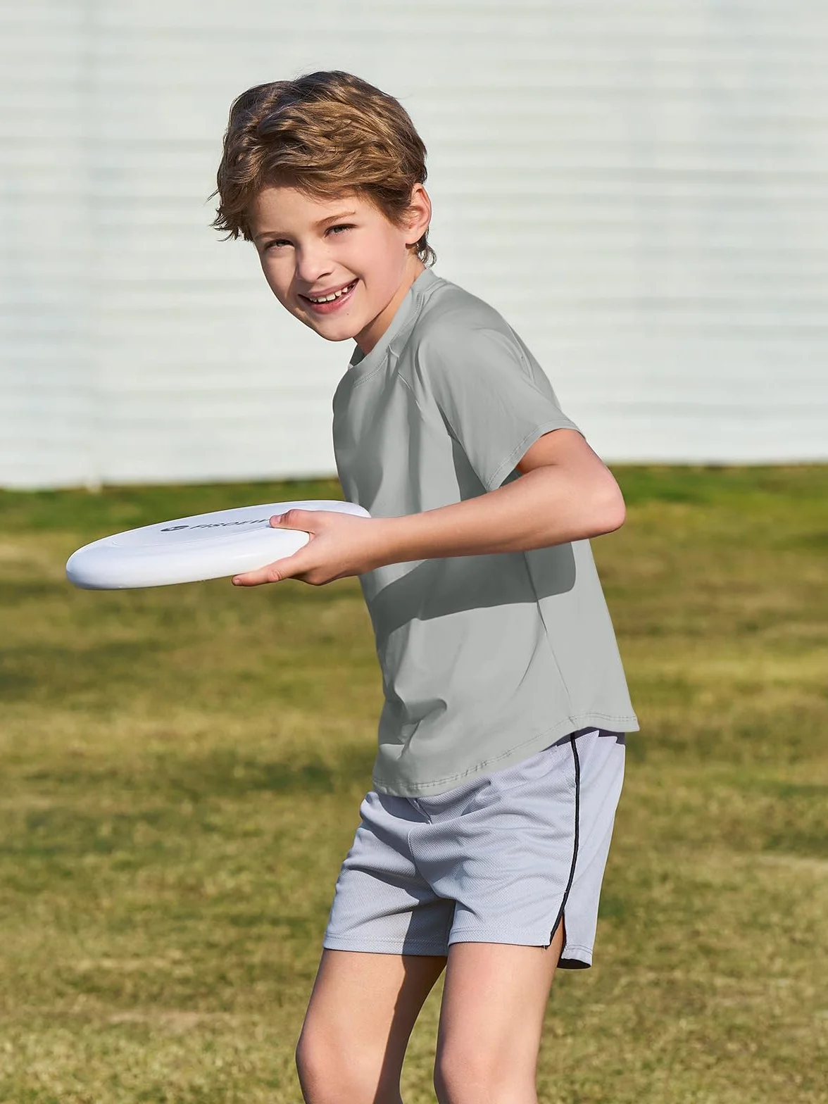 T-shirt enfant à manches courtes col rond uni léger coupe droite sport décontracté 5-14 ans