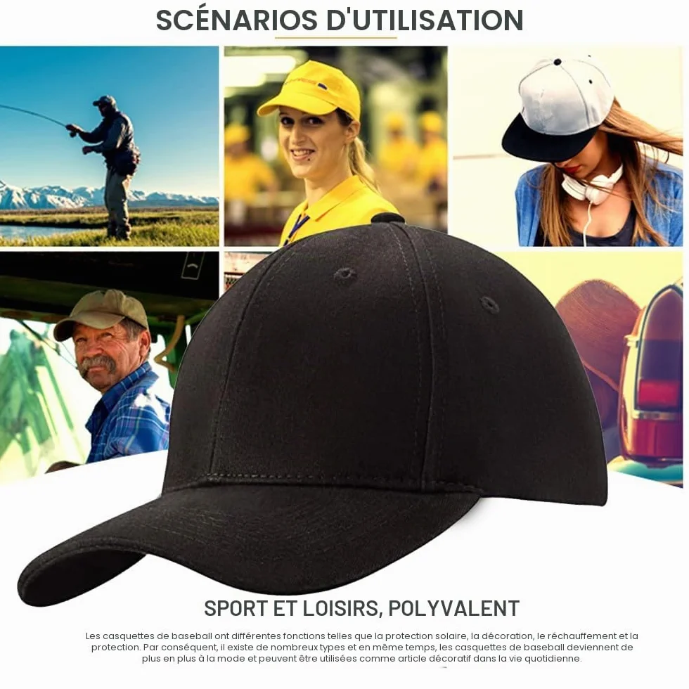 Lot de 3 casquettes de baseball 100% coton unisexe classique