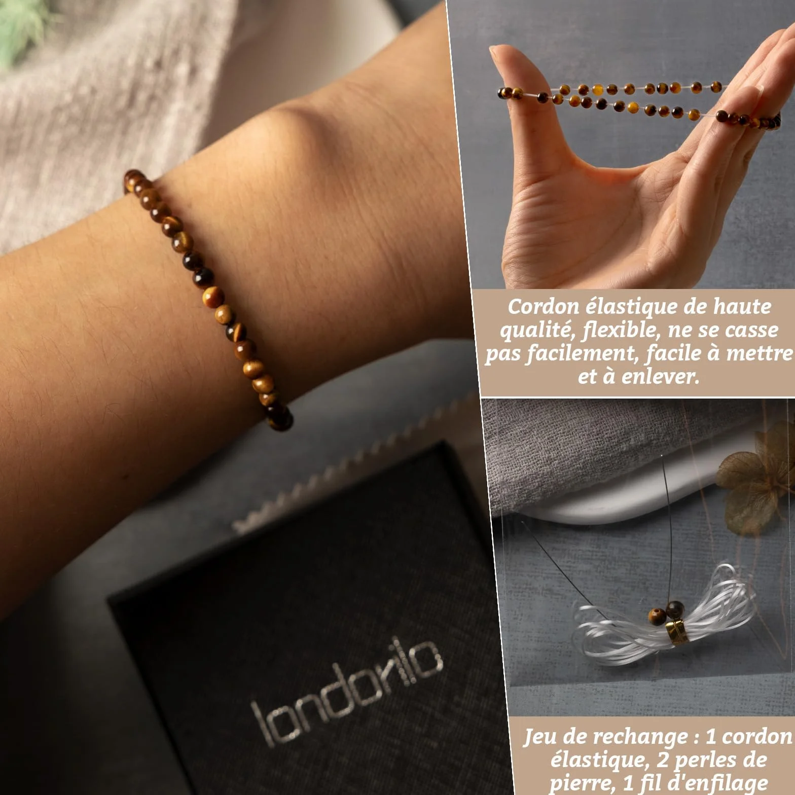 Bracelet 4mm Pierre Naturelle Élastique Homme Femme Yoga Porte Bonheur