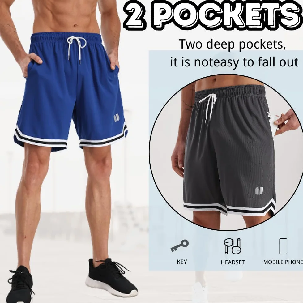 Shorts de sport homme séchage rapide lot de 5 avec poches taille élastique