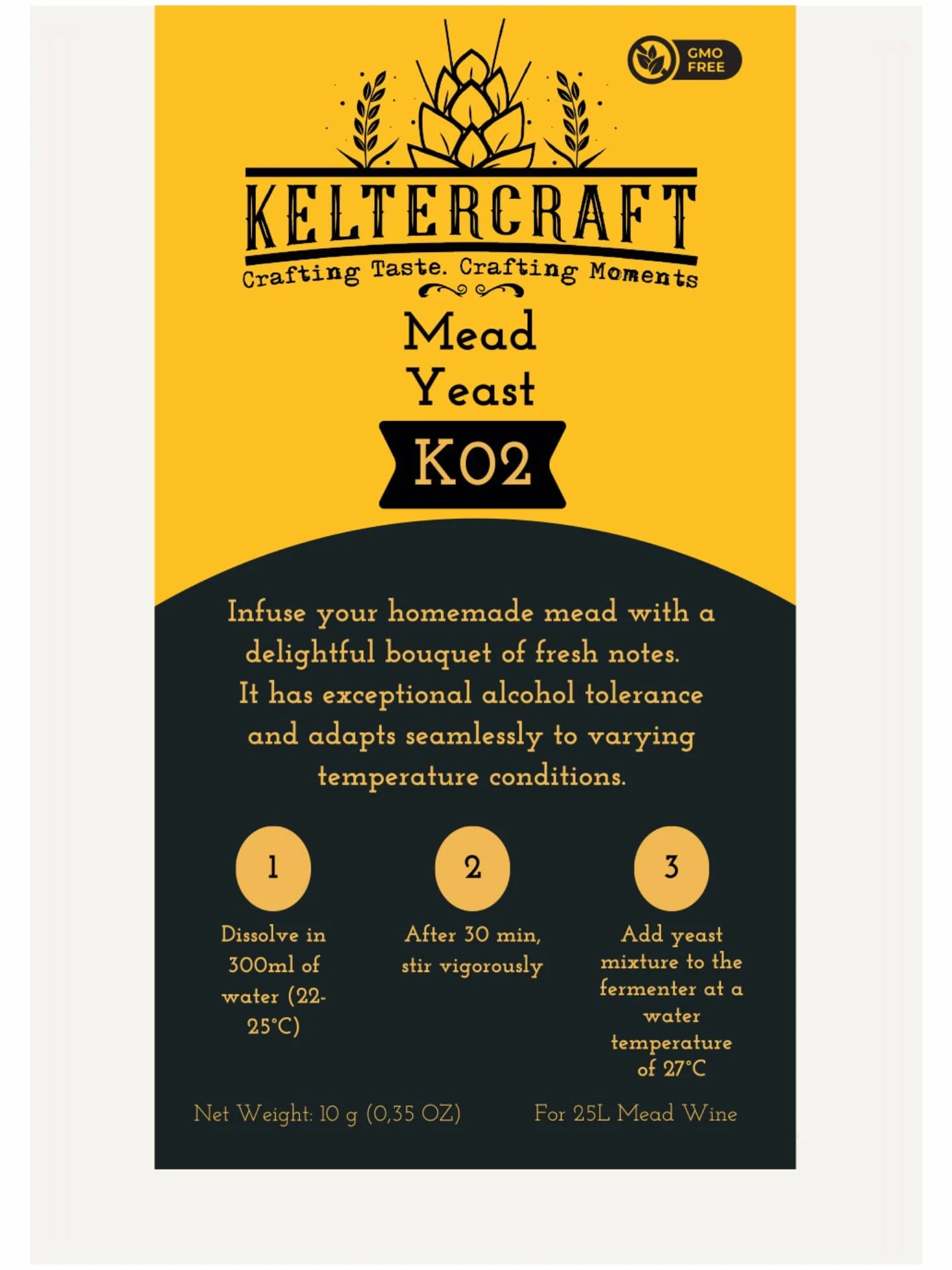 Keltercraft K02 Levure Hydromel [10g: Pour 25L] Mead Yeast | Faites votre propre vin d'hydromel !