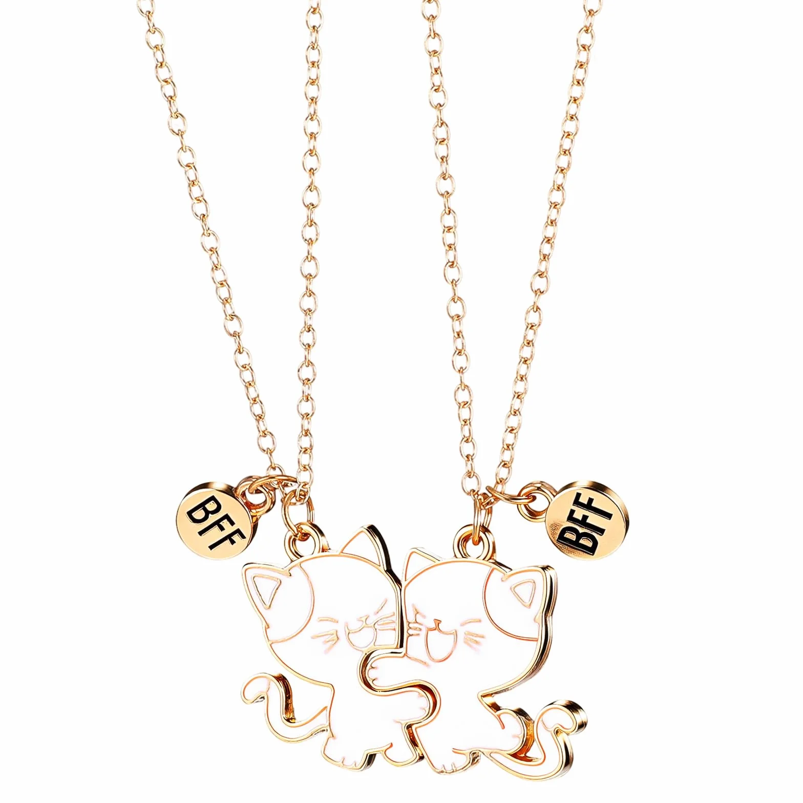 SHENLIU Lot de 2 chaînes d'amitié en forme de chat doré avec pendentif magnétique pour anniversaire, Noël