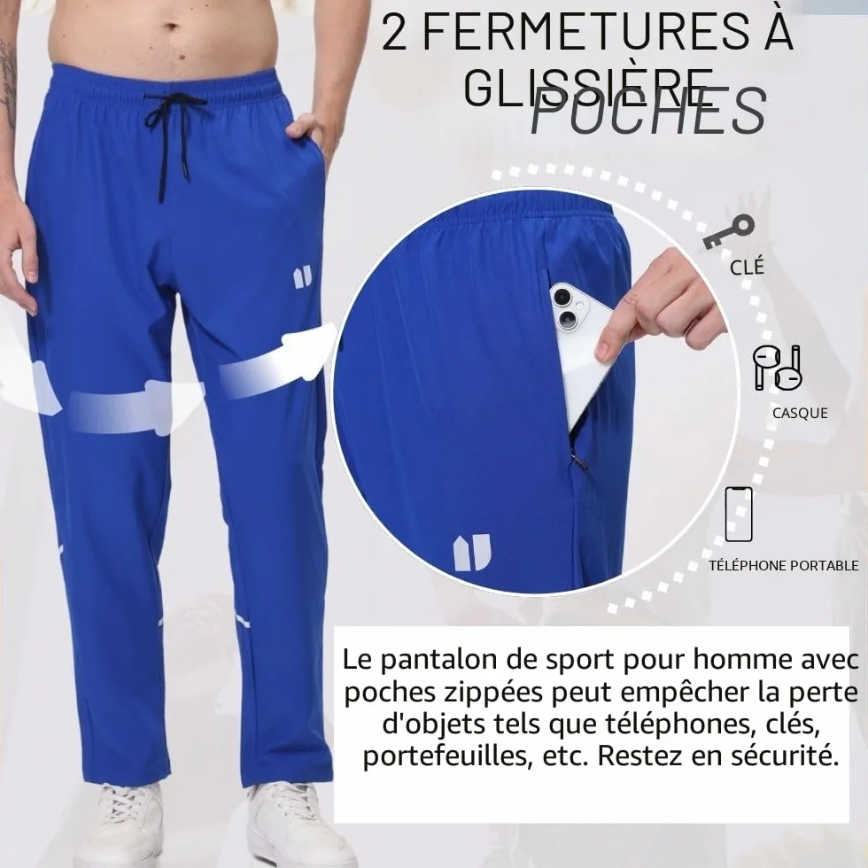 Lot de 3 Pantalons de survêtement athlétiques pour Homme, Poches élastiques à Fermeture éclair