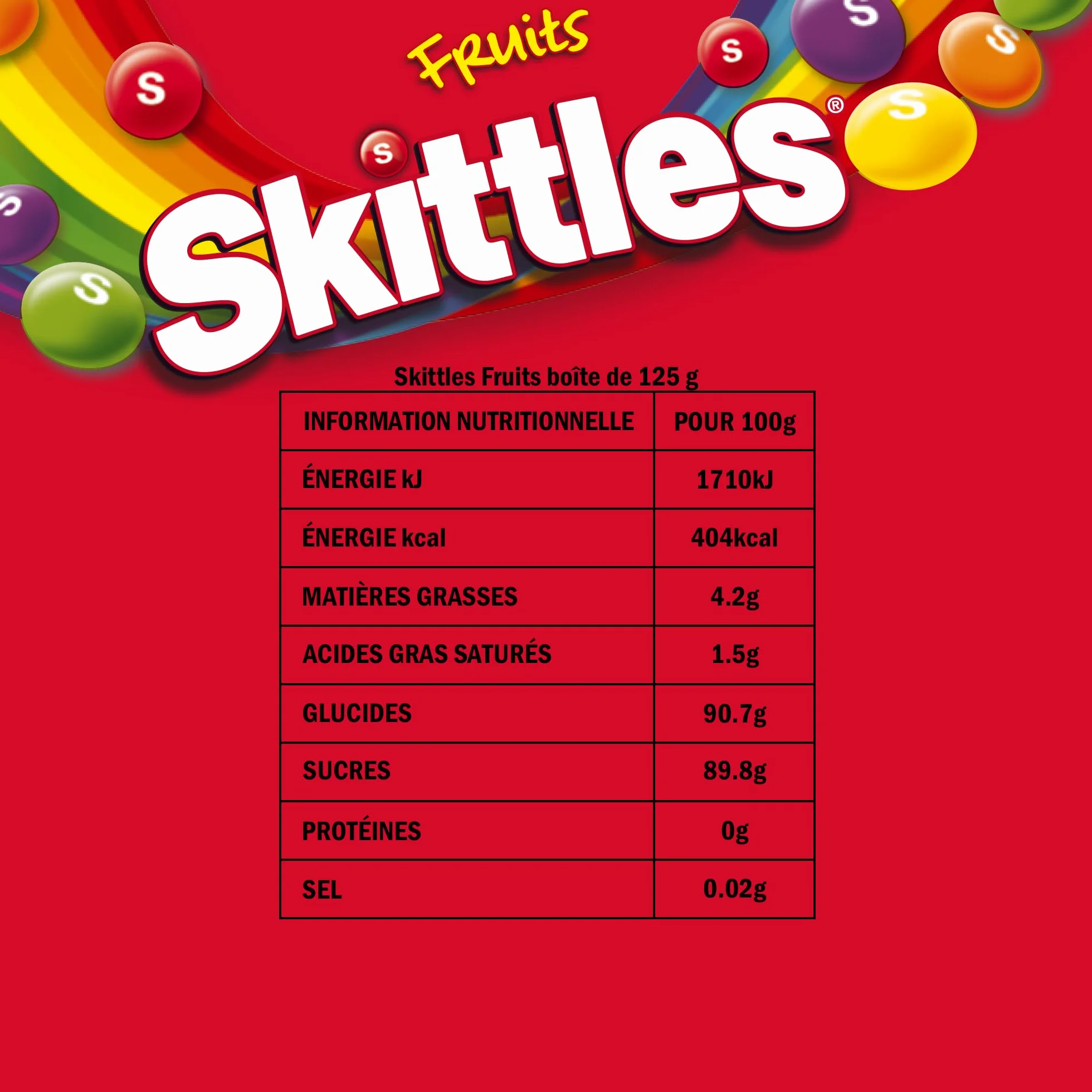SKITTLES - Bonbons au goût Fruits - Boîte de 125g