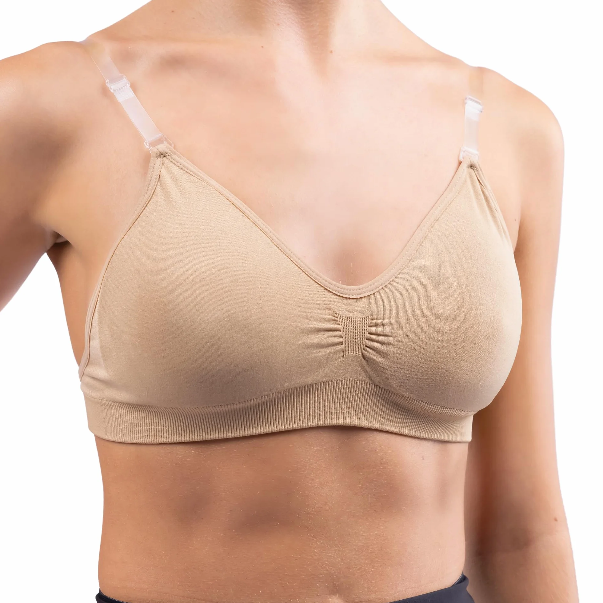 Silky Dance Soutien-gorge dos nu sans couture rembourrage amovible danse sport femmes 2 bretelles transparentes 2 bretelles épaule nude