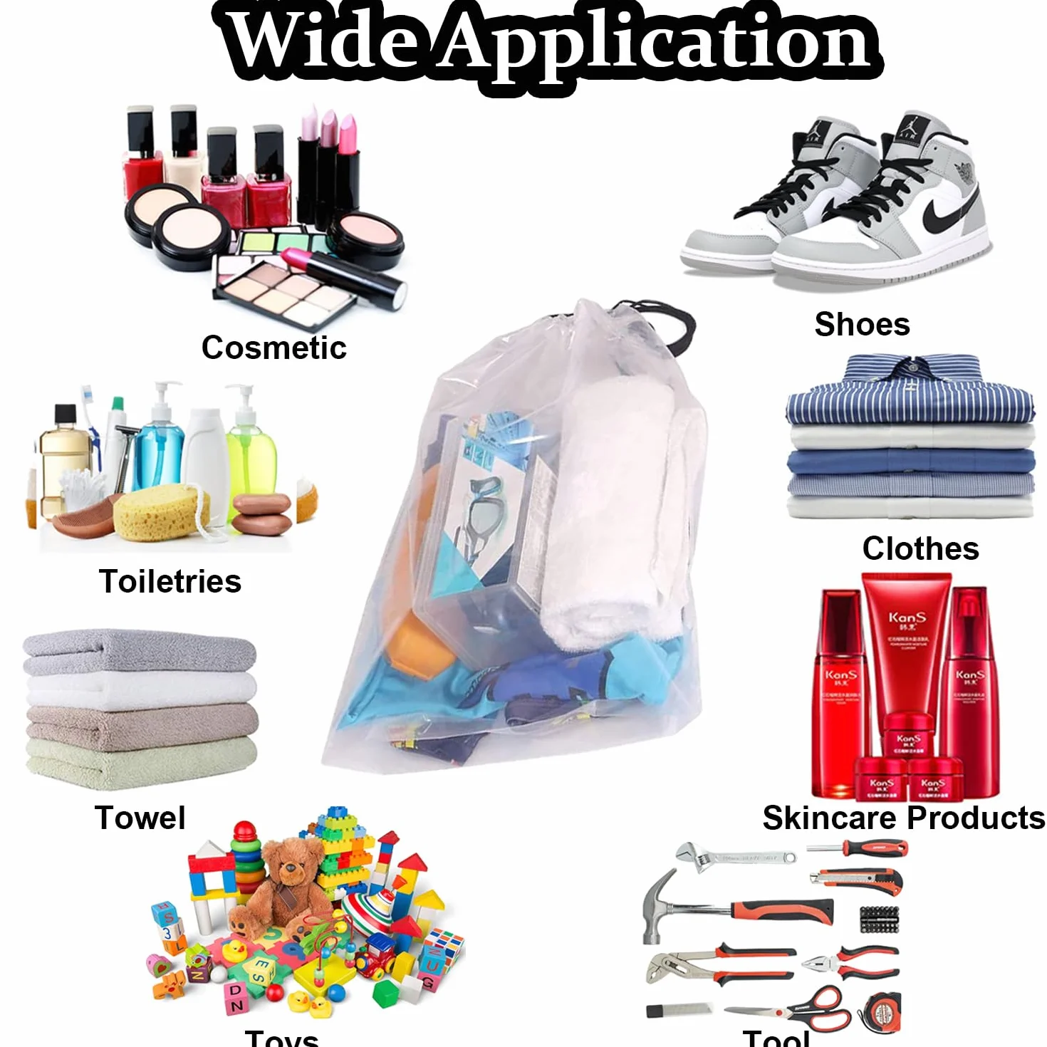 Sac à Chaussures de Voyage 5 Pièces Housses Transparentes Imperméables avec Cordon