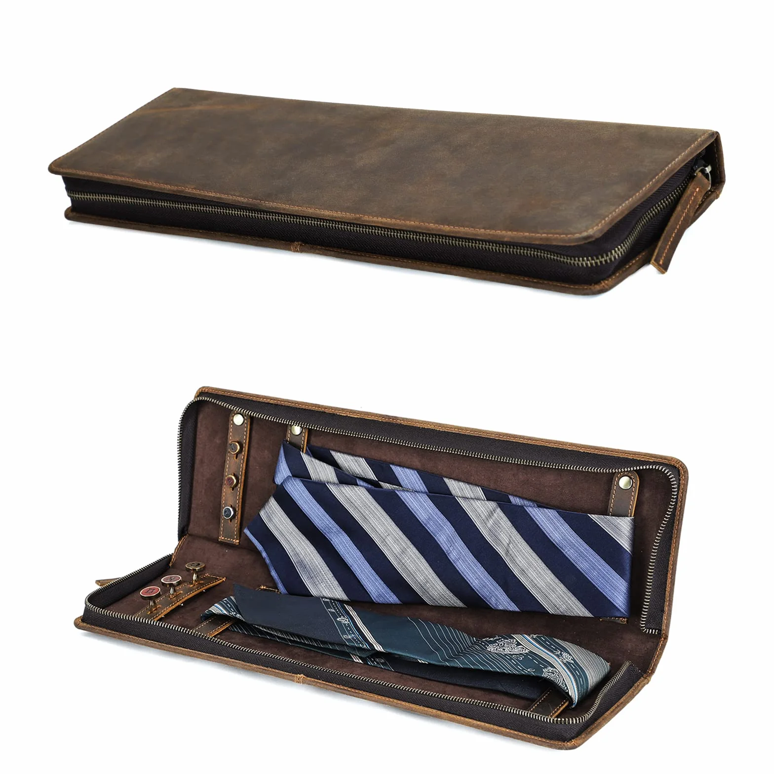 Hiram Étui à cravate en cuir véritable Portable Pour 2 cravates Voyageurs d'affaires