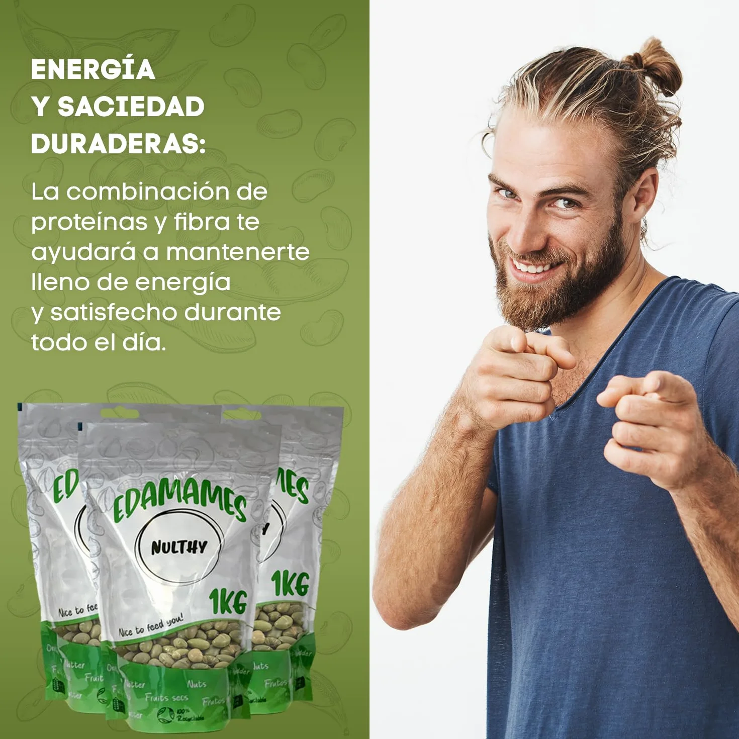 NULTHY - 1Kg Edamame Tostado - Feves Grillées, Salées, Snack Sain et Riche en Protéines, Edamame Croquant, Graine de Soja, Fèves, Idéal pour Collations & Apéritifs, Faible en Calories