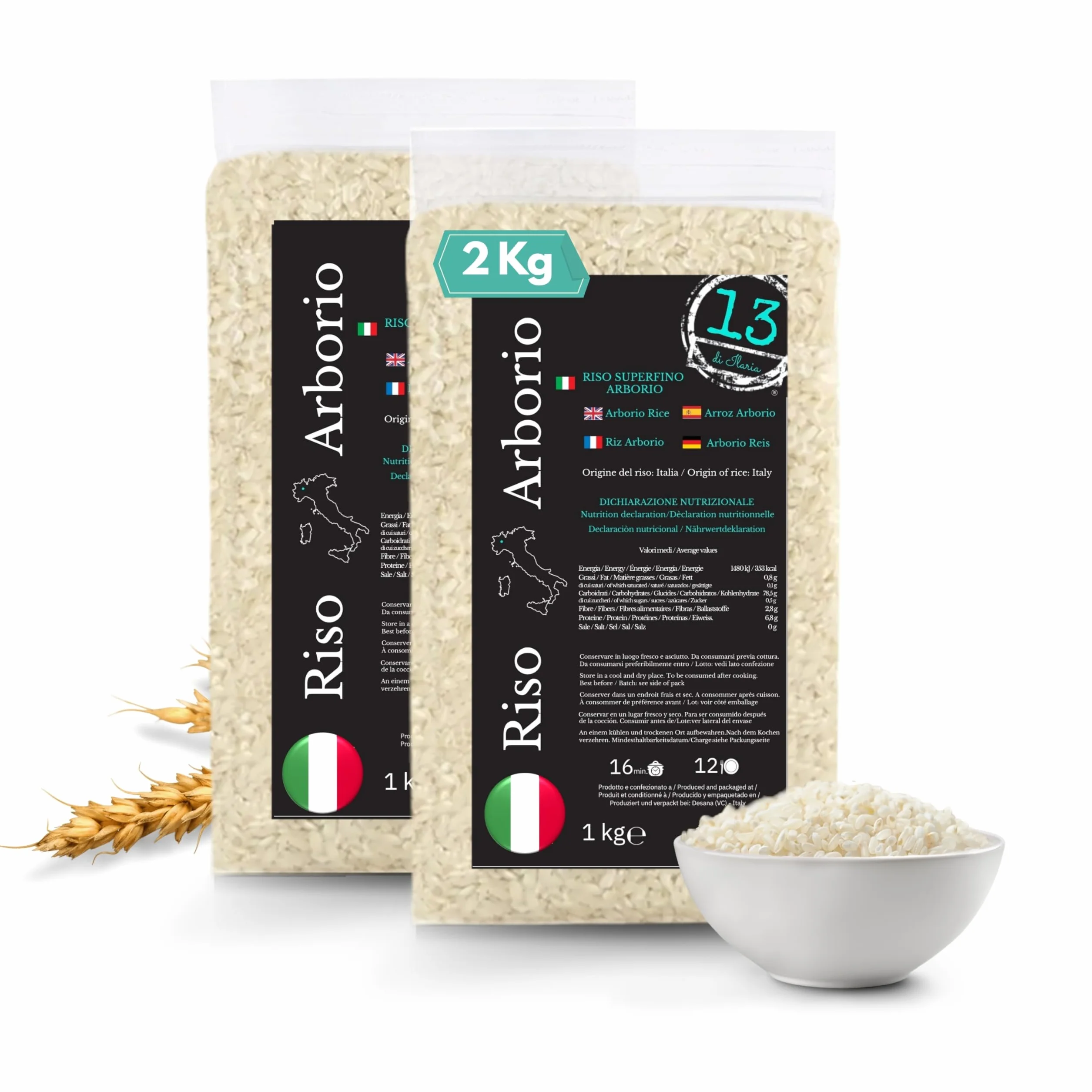 Riz Arborio Italien 2 kg – Spécial Risottos, Arancini et Soupes – Grains Fermes et Crémeux – Sans Gluten – Made in Italy - 13 di Ilaria