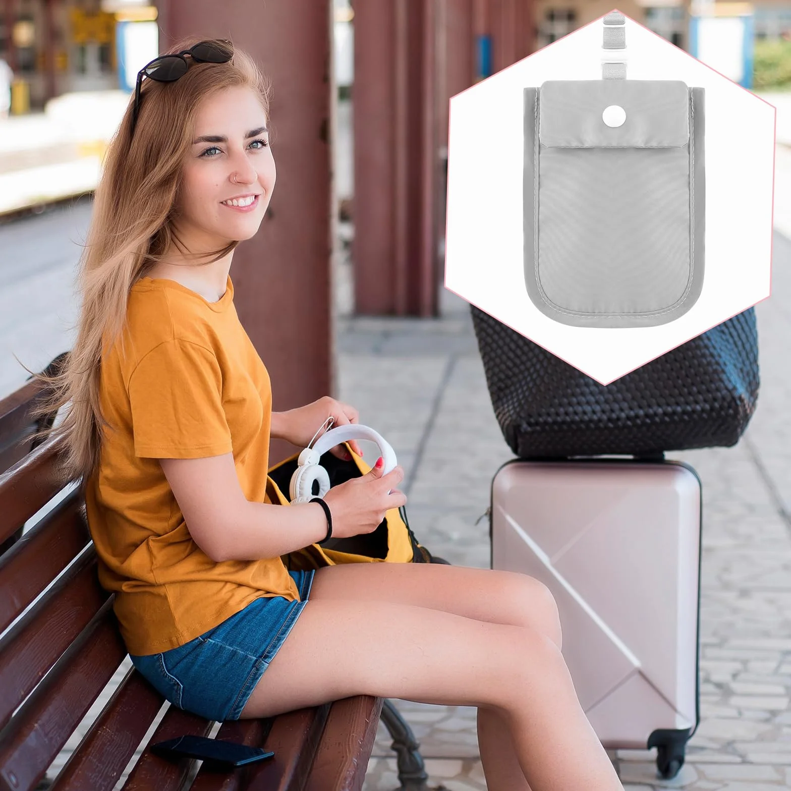 Ceinture pour billets de voyage femme - Portefeuille dissimulé antivol - Poche secrète passeport argent cartes