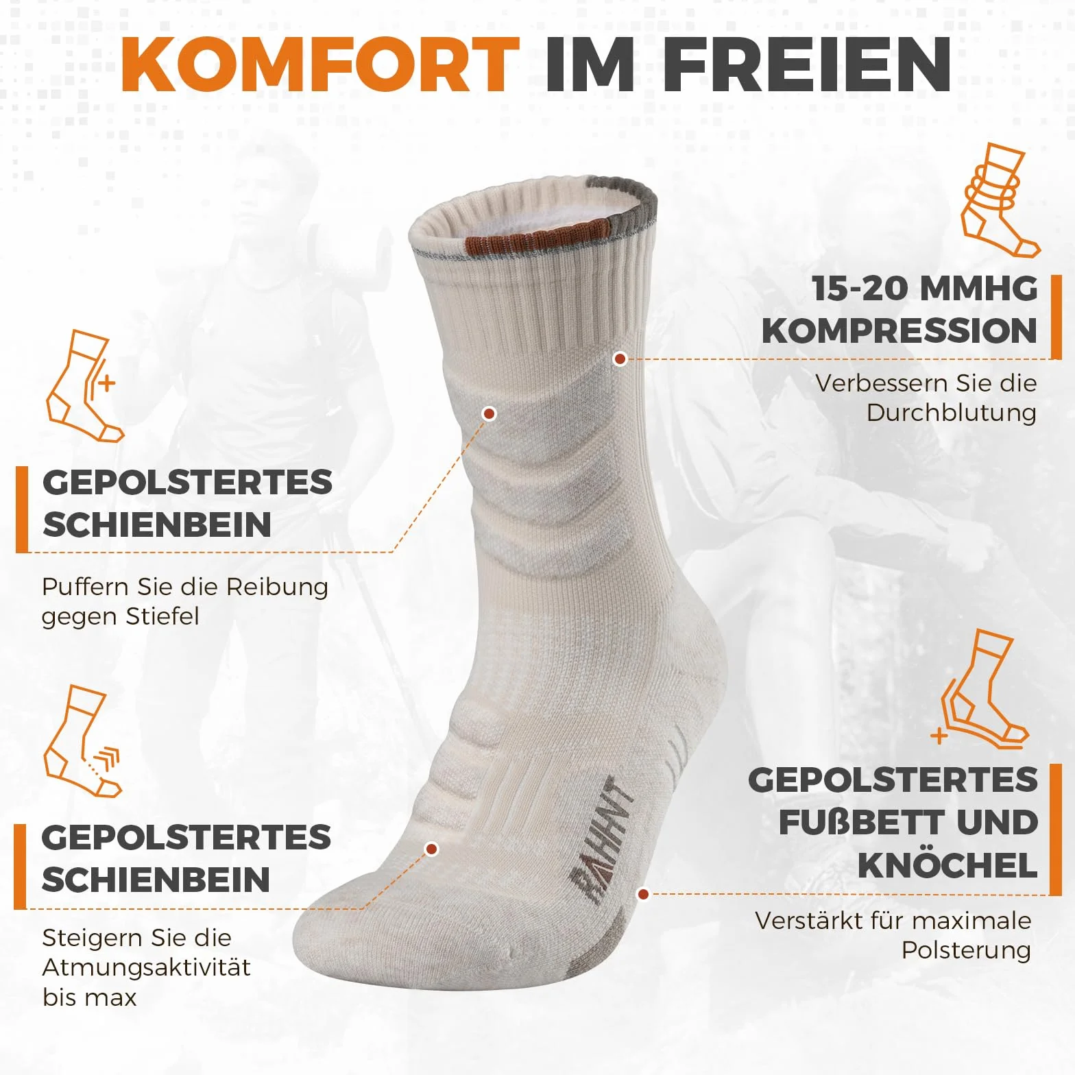 Rahhint Chaussettes de randonnée en mérinos compression anti-ampoules 3 paires Taille 31-52
