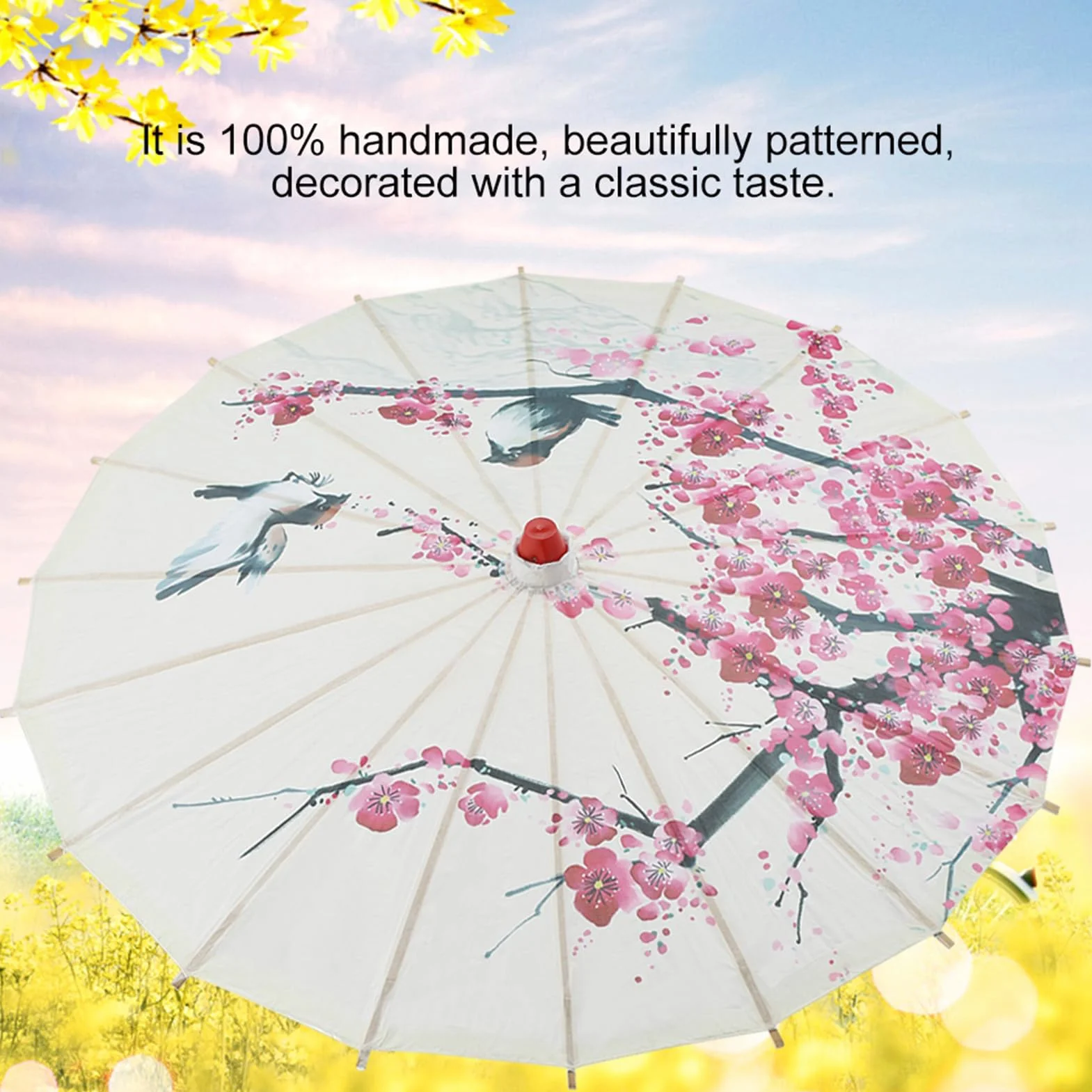 Parapluie Chinois en Papier Huilé Fait à la Main Fleur de Prunier Poignée en Bois Danse Classique