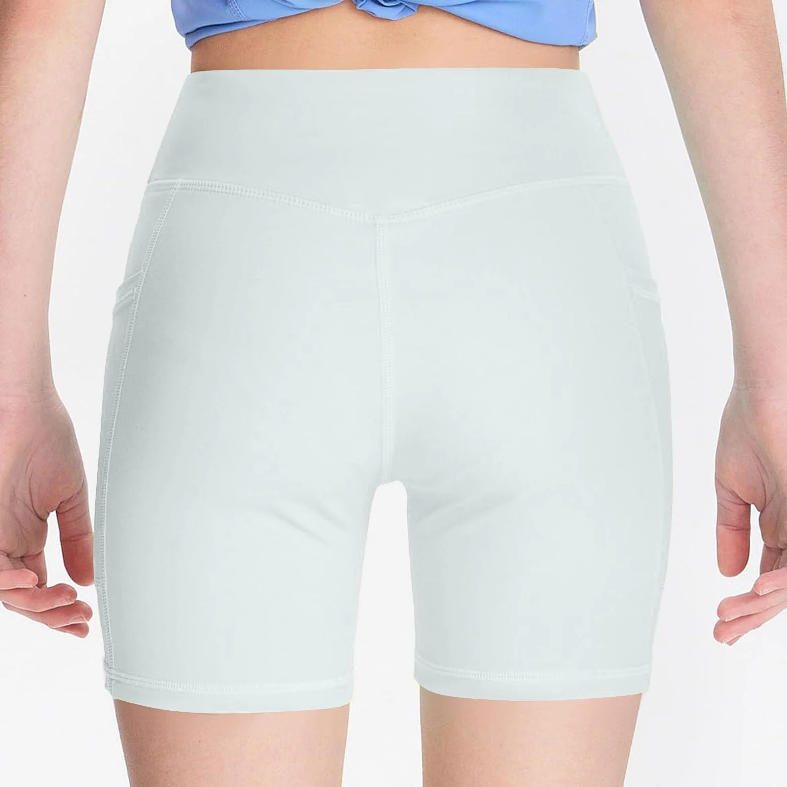Legging court pour fille avec poches taille haute short de yoga été unie 4-15 ans
