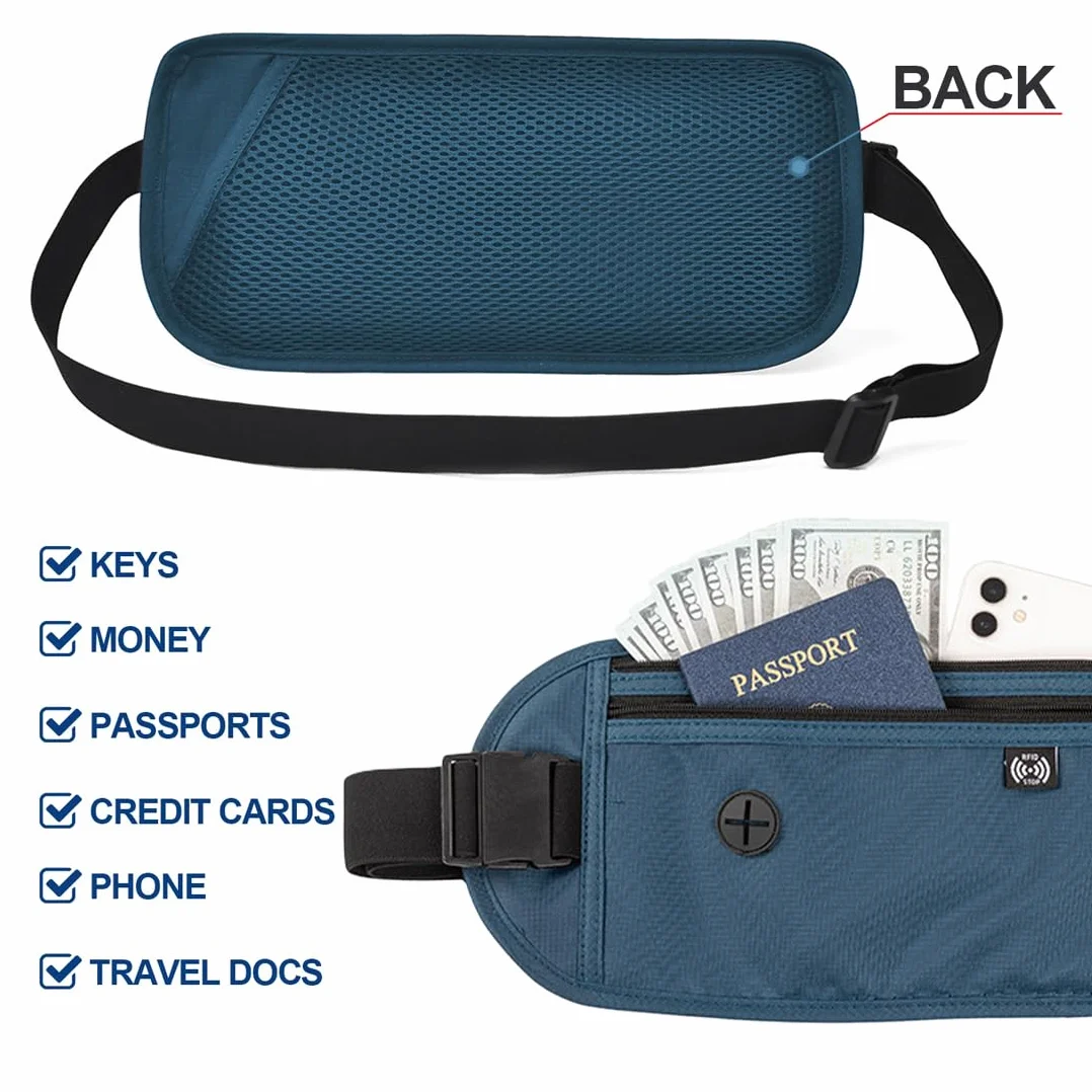 Pochette Ceinture de Voyage Antivol pour Femmes et Hommes, Sac Banane Caché pour Passeport et Téléphone